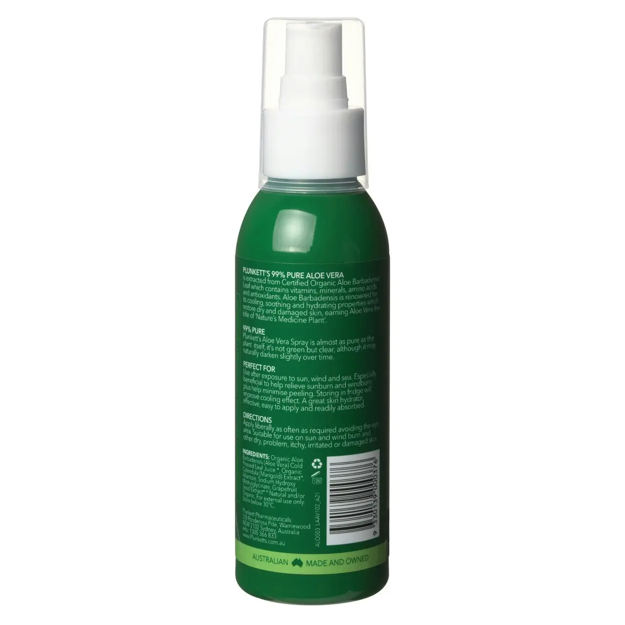 Plunkett's 99% Pure Aloe Vera Cooling Spray 125mL