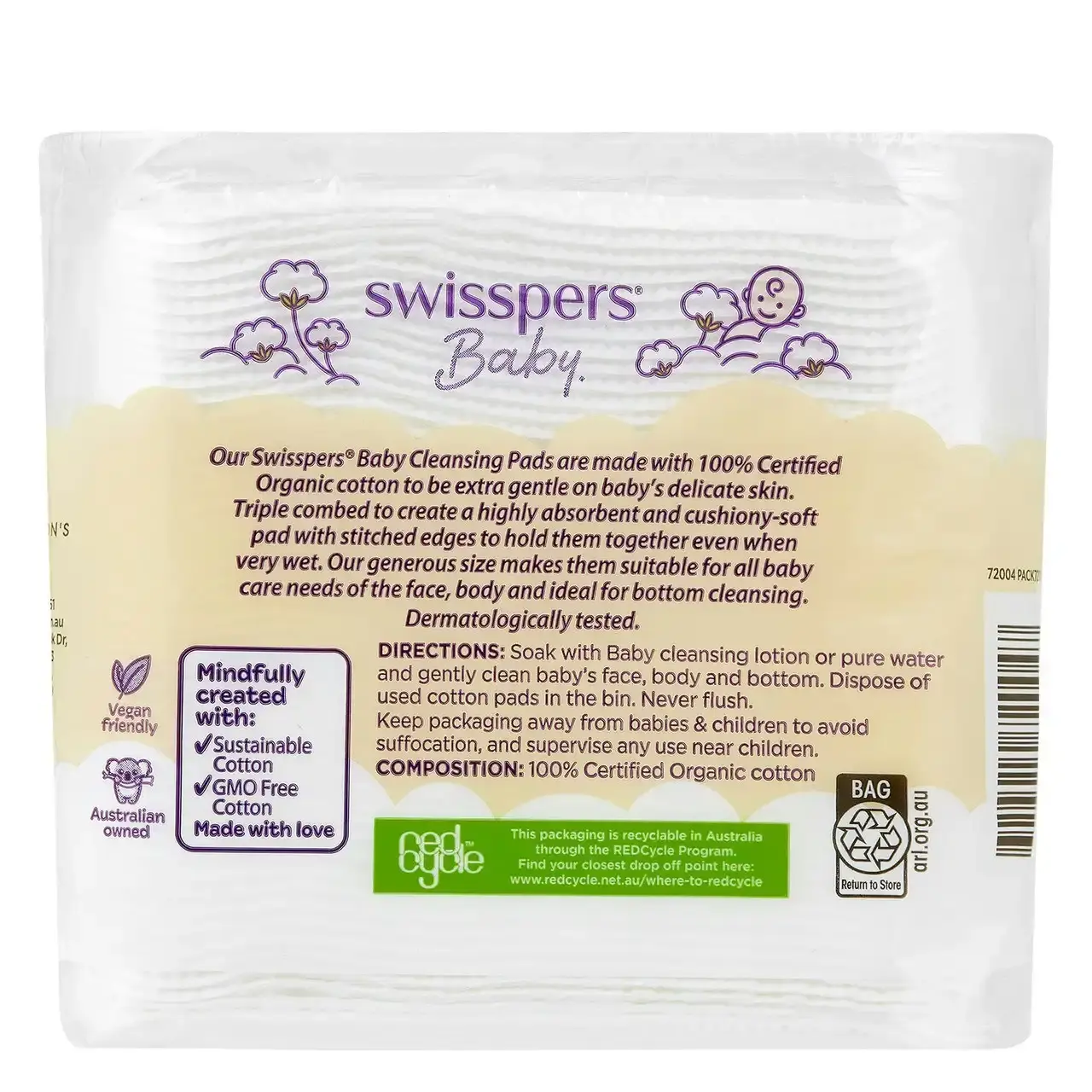 Swisspers Baby Organic Cotton Cleansing Pads 40 Pack