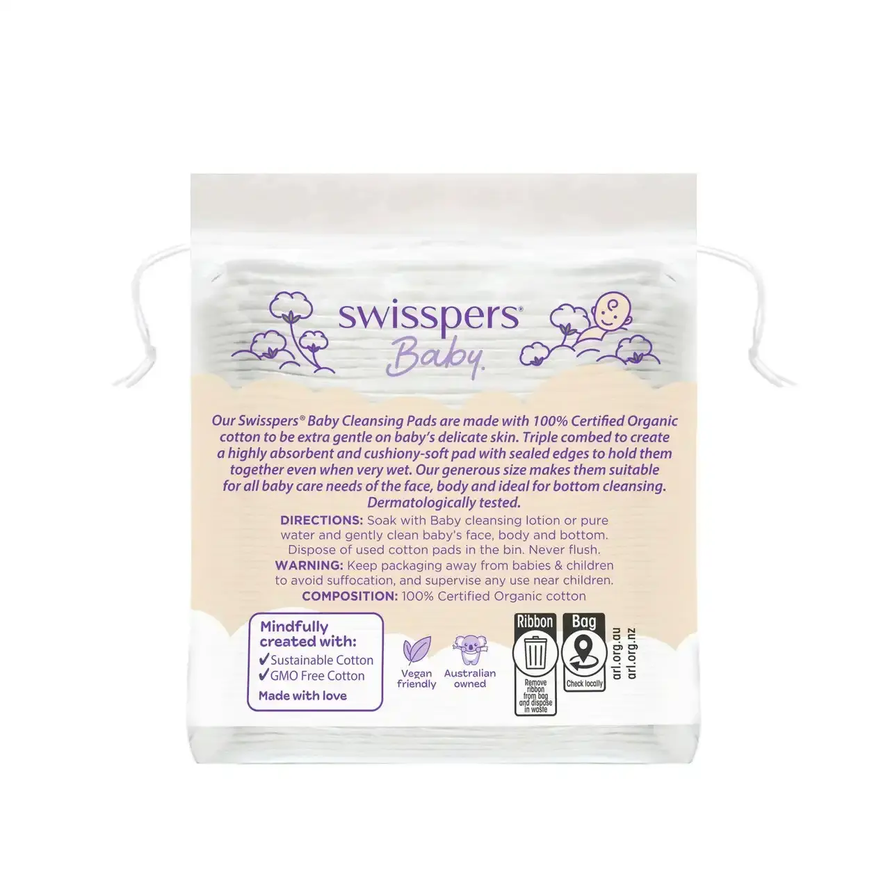 Swisspers Baby Organic Cotton Cleansing Pads 40 Pack