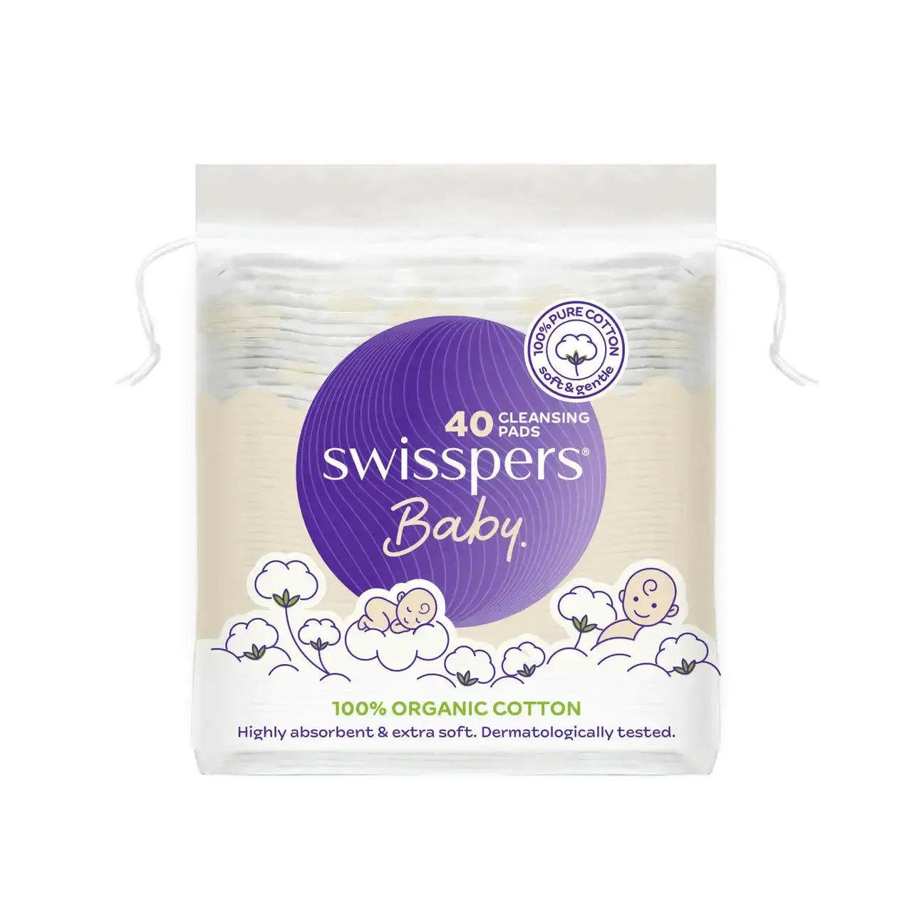 Swisspers Baby Organic Cotton Cleansing Pads 40 Pack