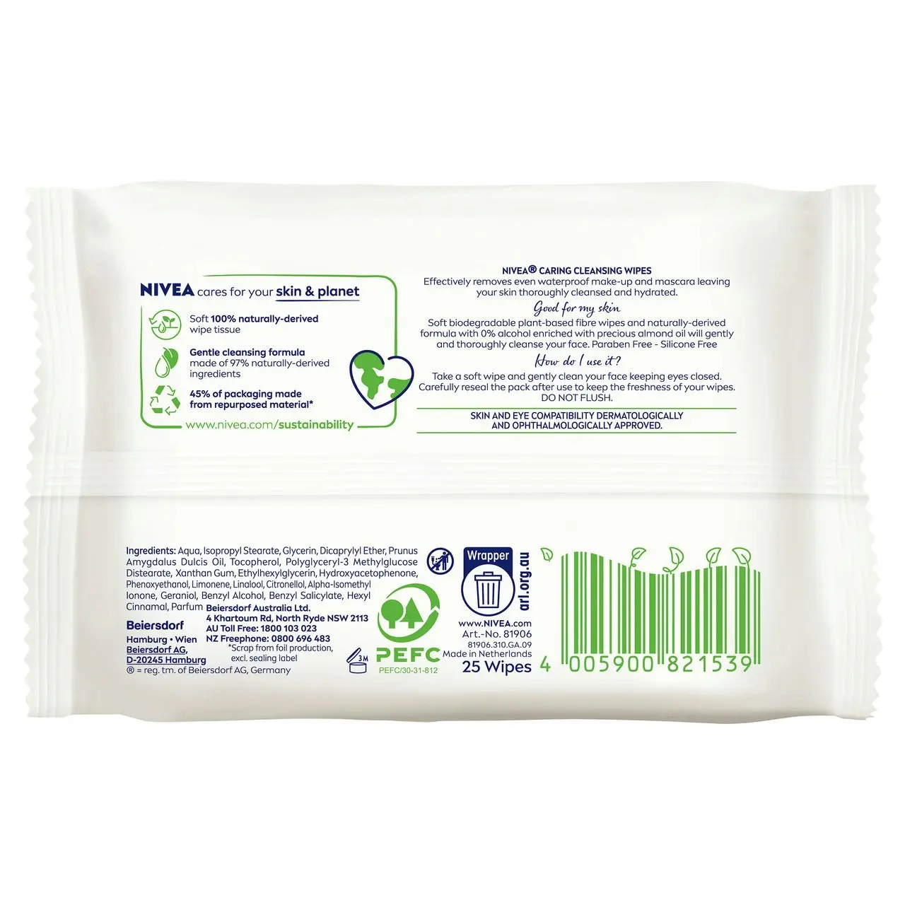 Nivea Gentle Biodegradable Cleansing Wipes for Dry & Sensitive Skin 25 pack