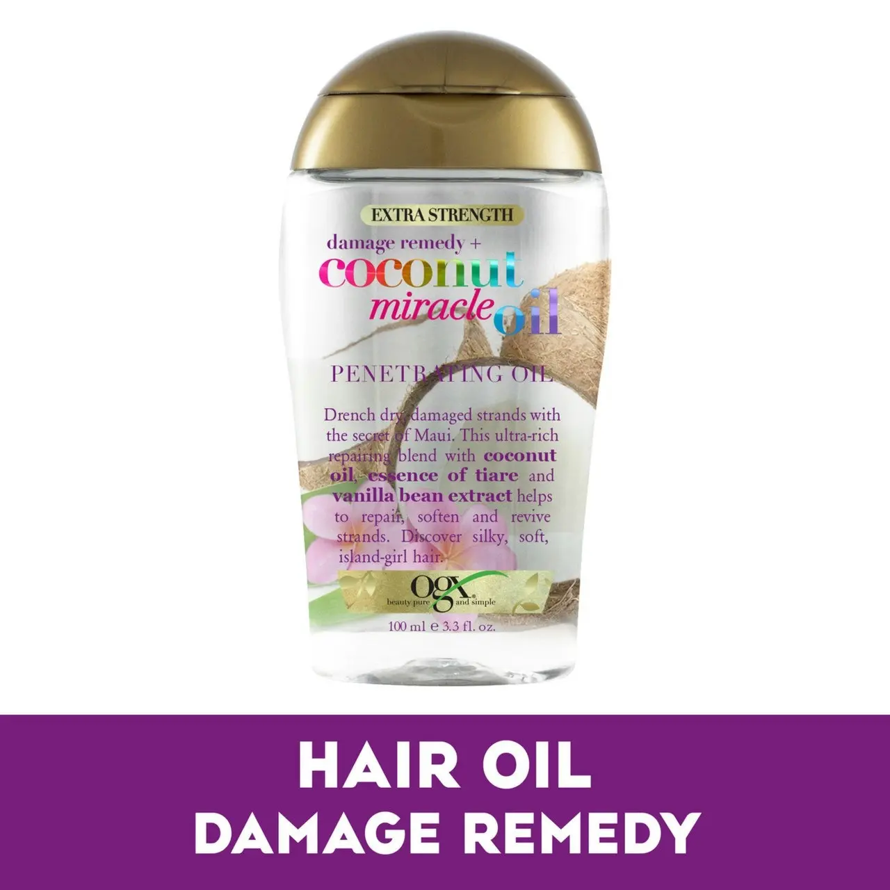 OGX Extra Strength Damage Remedy + Hydrating & Repairing Coconut Miracle Oil Penetrating Oil For Dry & Damaged Hair 100mL