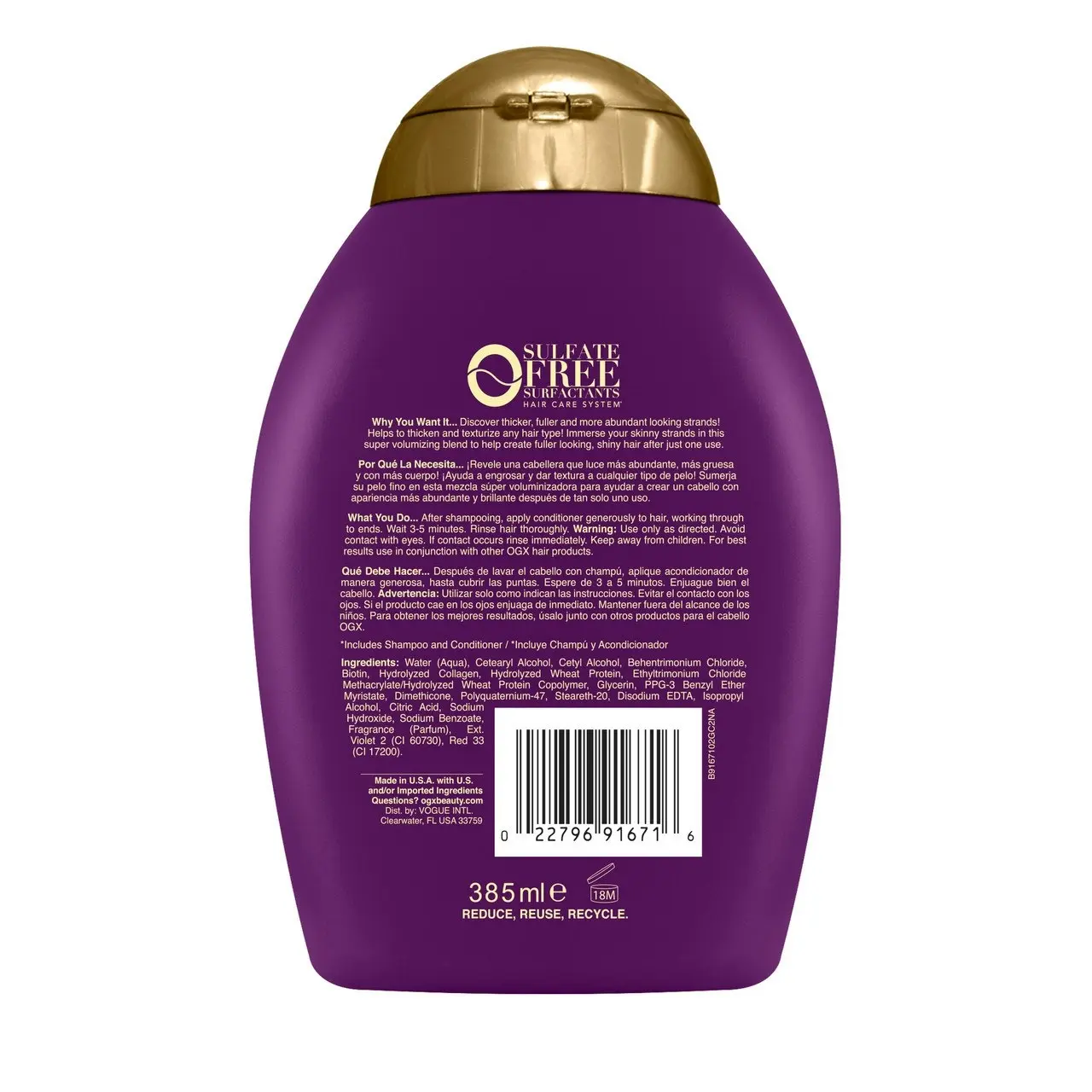 OGX Thick & Full + Volumising Biotin & Collagen Conditioner For Fine Hair 385mL