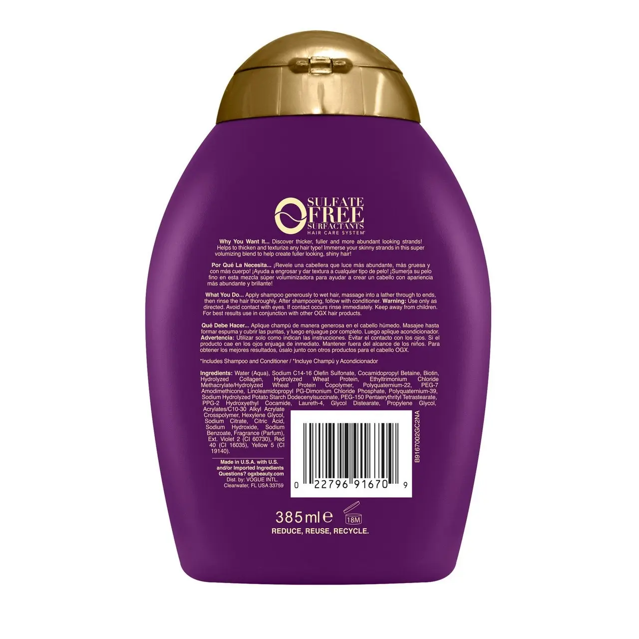 OGX Thick & Full + Volumising Biotin & Collagen Shampoo For Fine Hair 385mL