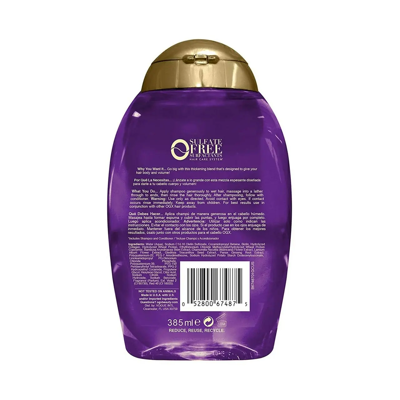 OGX Extra Strength Extra Volume + Biotin & Collagen Shampoo For Fine Hair 385mL