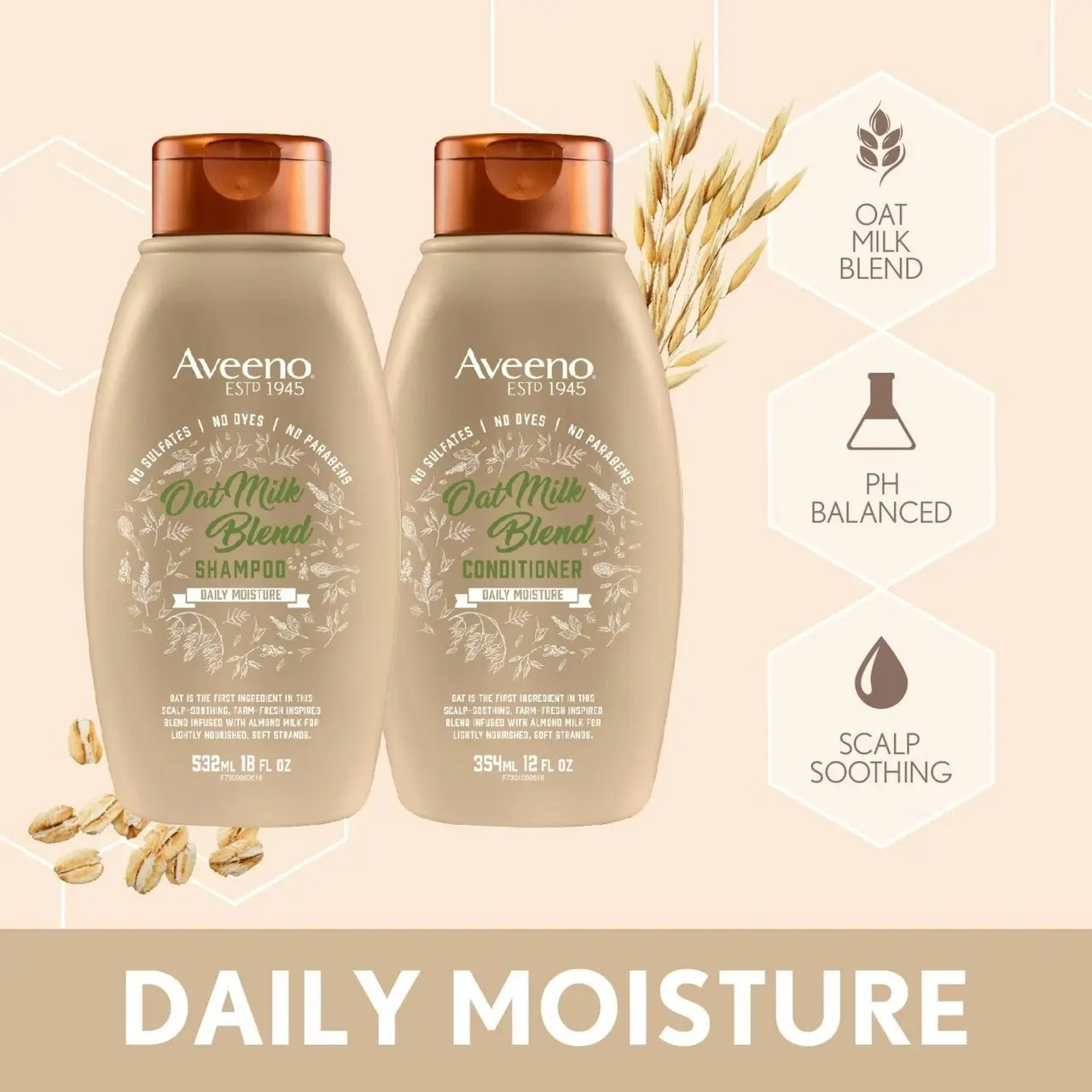 Aveeno Daily Moisture Oat Milk Blend Shampoo For Scalp Soothing & Gentle Cleansing 354mL