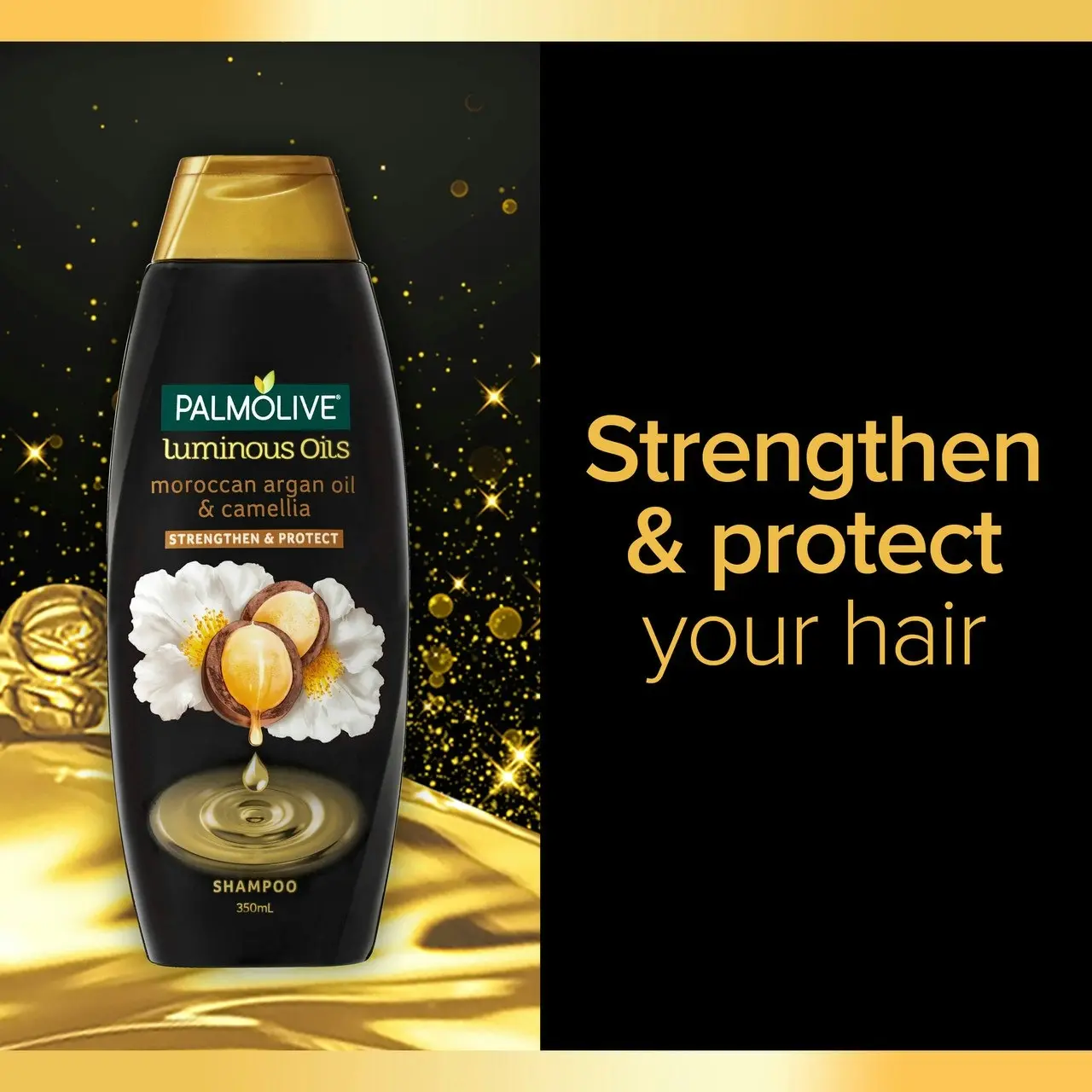 Palmolive Luminous Oils Hair Shampoo, Northern Rivers Macadamia, Argan Oil & Camellia, 350mL, Strengthen and Protect