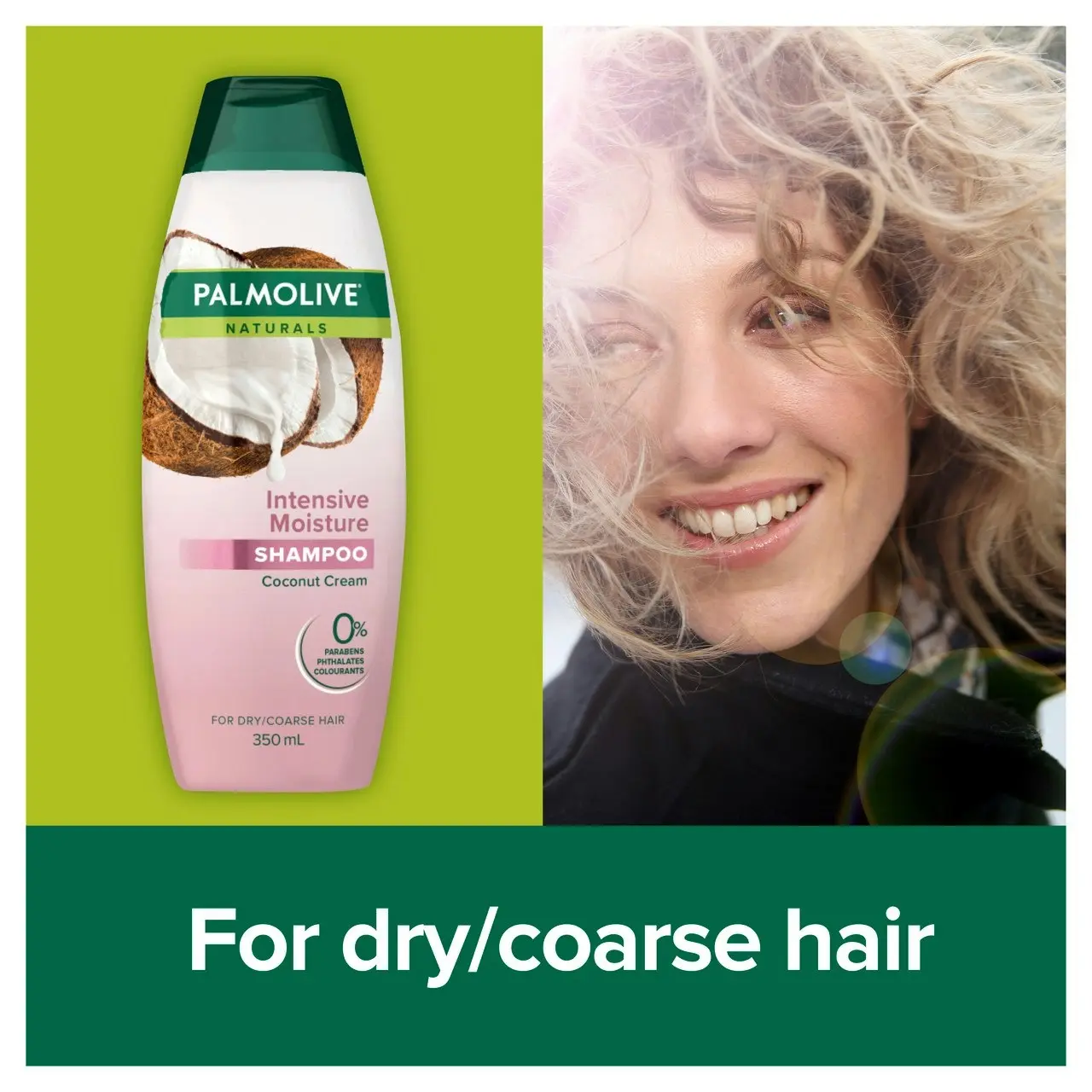 Palmolive Naturals Hair Shampoo, 350mL, Intensive Moisture with Coconut Cream, For Coarse or Dry Hair