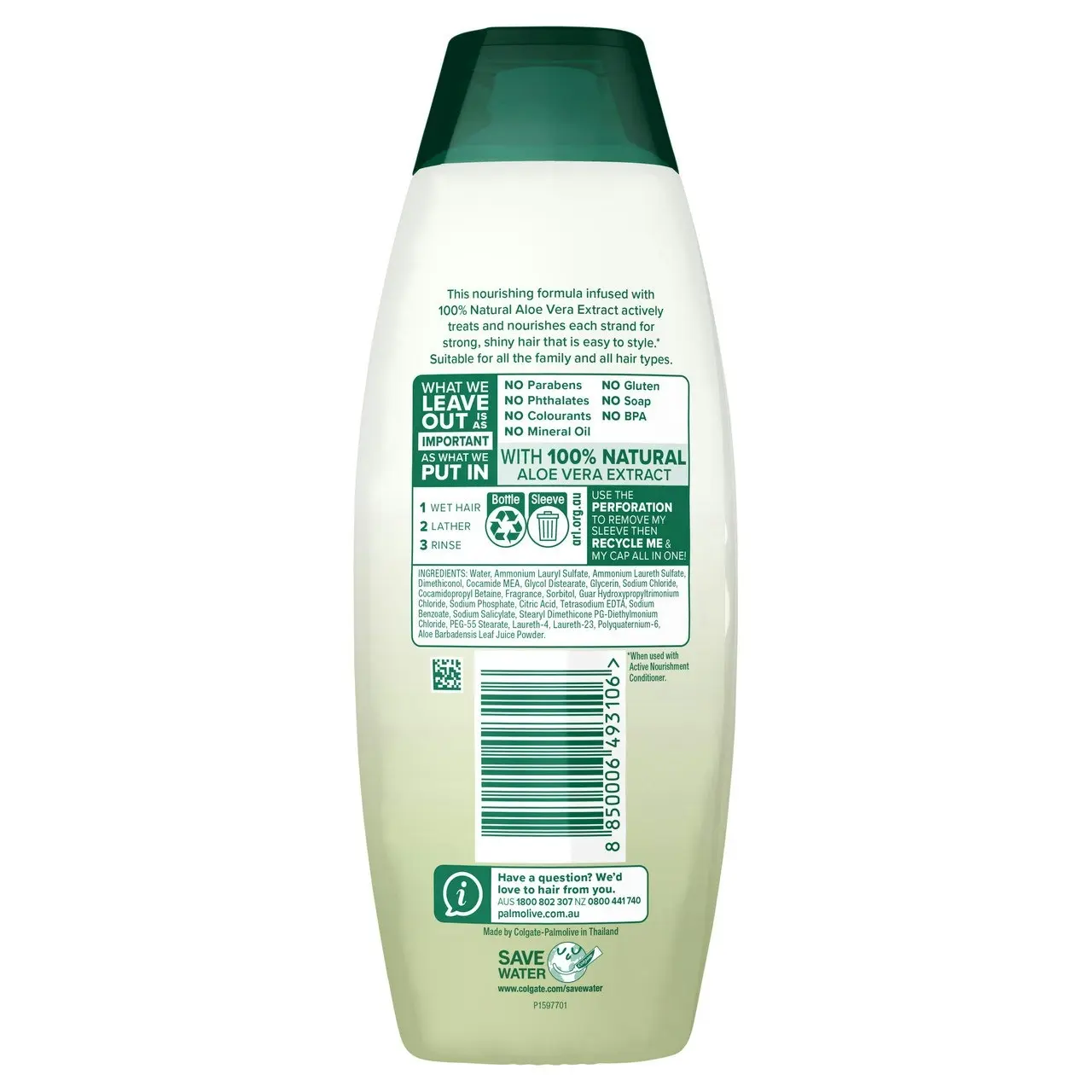 Palmolive Naturals Hair Shampoo, 350mL, Active Nourishment with Natural Aloe Vera Extract