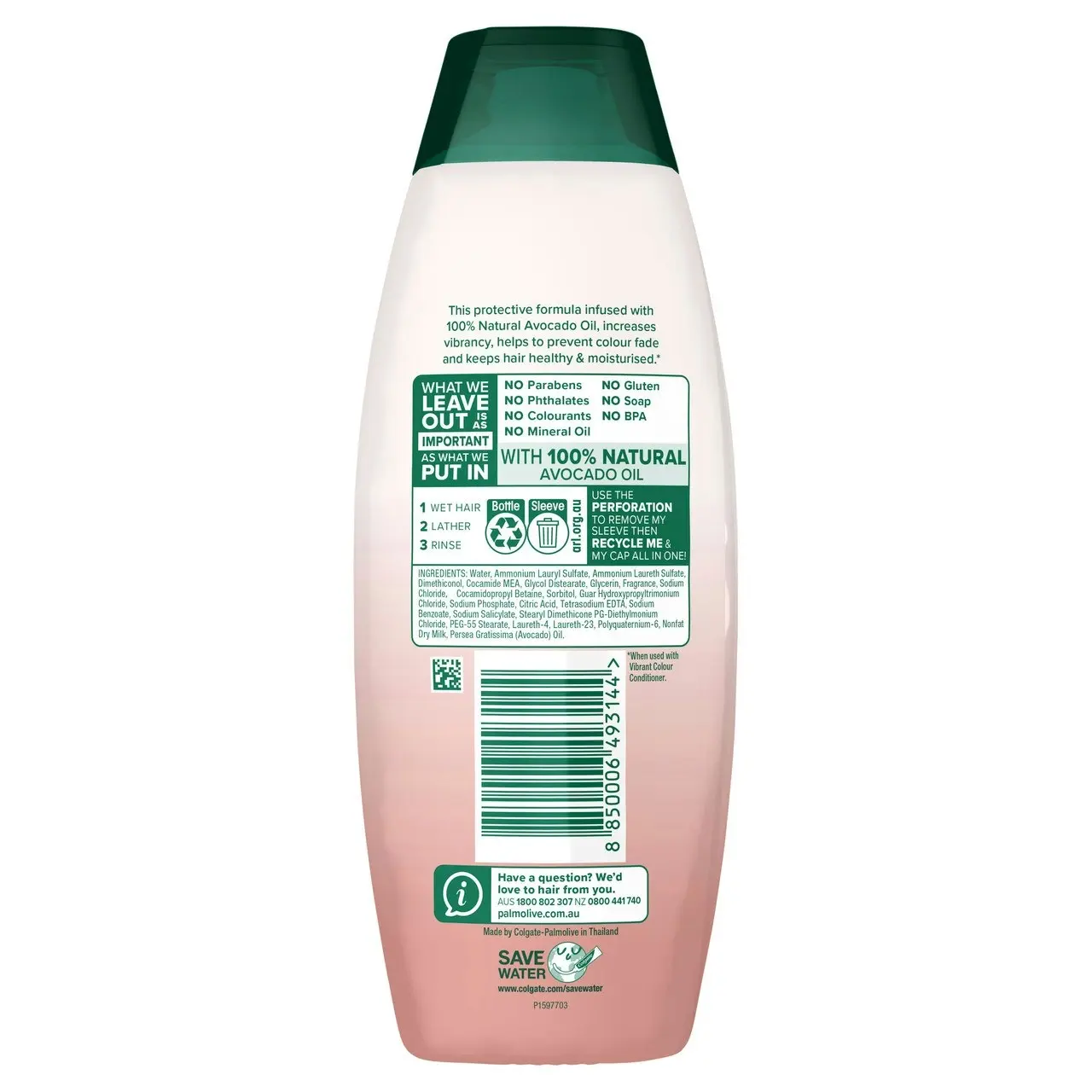 Palmolive Naturals Hair Shampoo, 350mL, Avocado, Vibrant Colour, For Colour Treated Hair