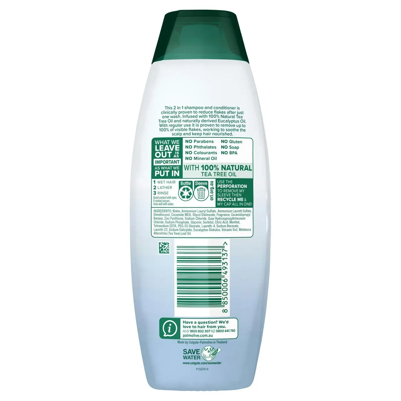 Palmolive Naturals Anti Dandruff 2 in 1 Hair Shampoo and Conditioner, 350mL, Tea Tree & Eucalyptus for Dandruff Prone Hair