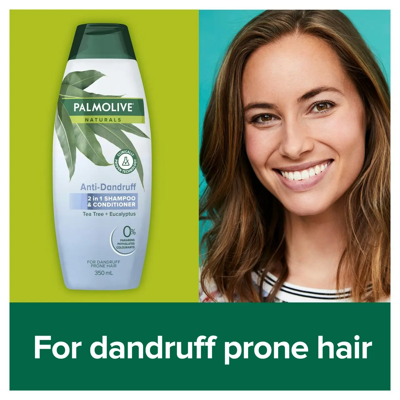 Palmolive Naturals Anti Dandruff 2 in 1 Hair Shampoo and Conditioner, 350mL, Tea Tree & Eucalyptus for Dandruff Prone Hair