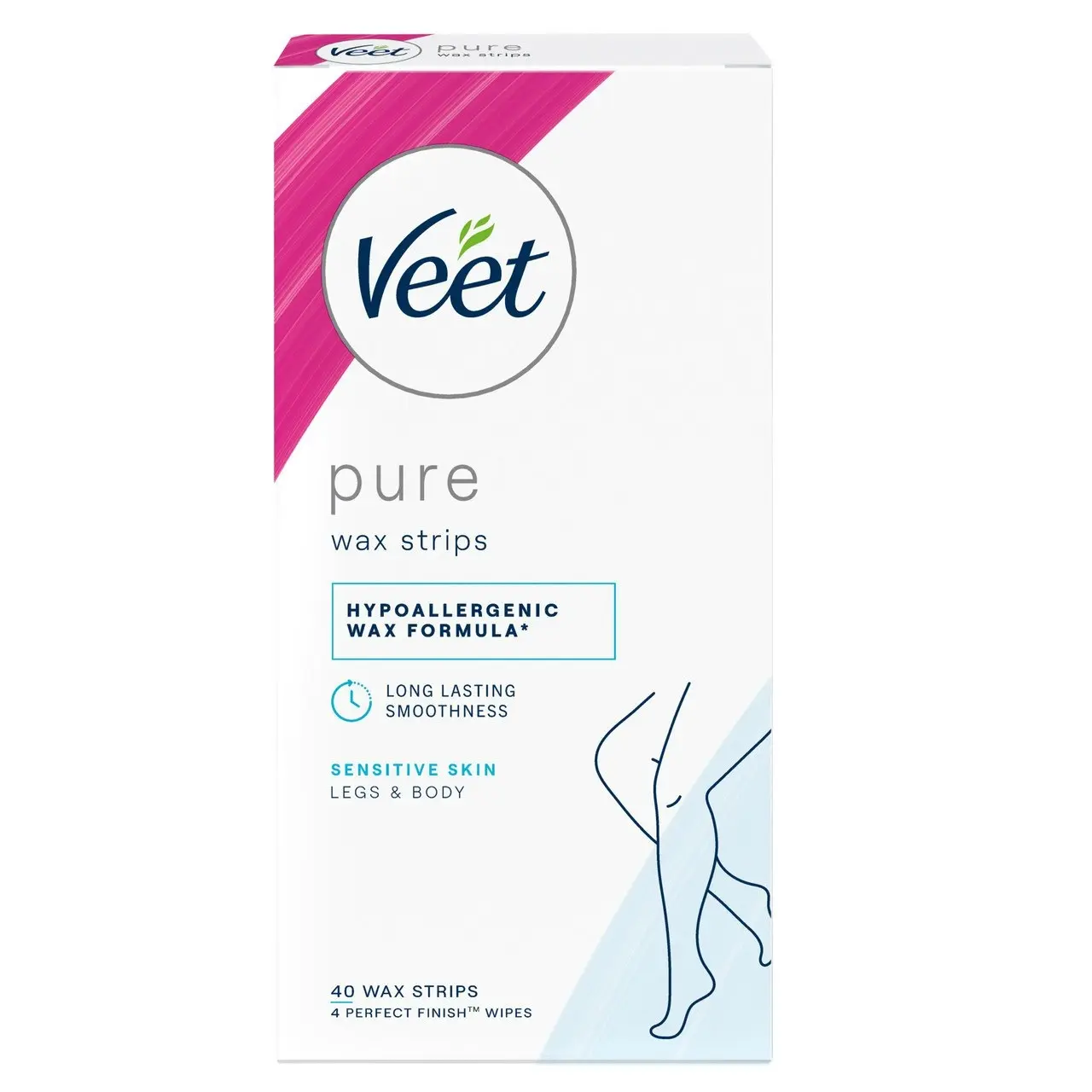 Veet Pure Hair Removal Cold Wax Strips Legs and Body Sensitive Skin 40 Pack