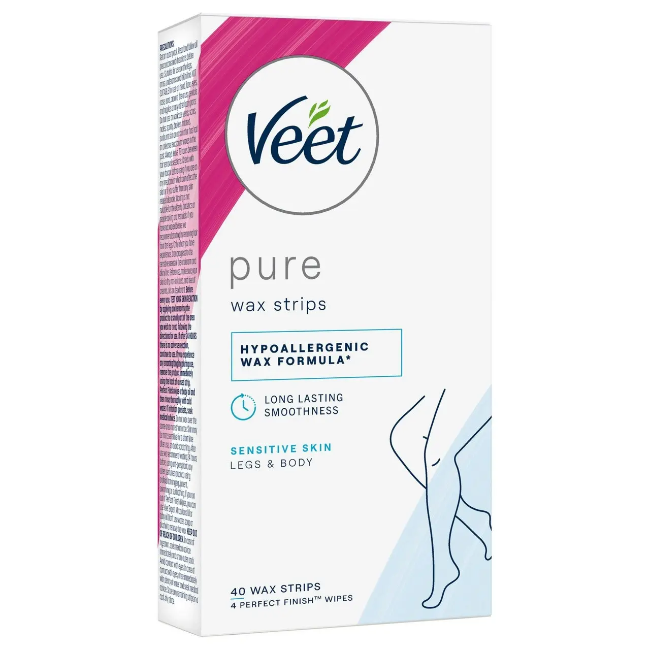 Veet Pure Hair Removal Cold Wax Strips Legs and Body Sensitive Skin 40 Pack