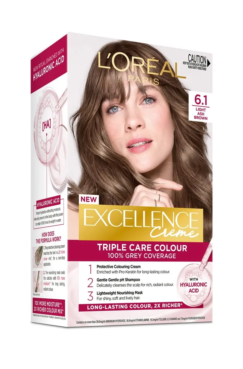 L'Oreal Paris Excellence Creme Permanent Hair Colour - 6.1 Light Ash Brown