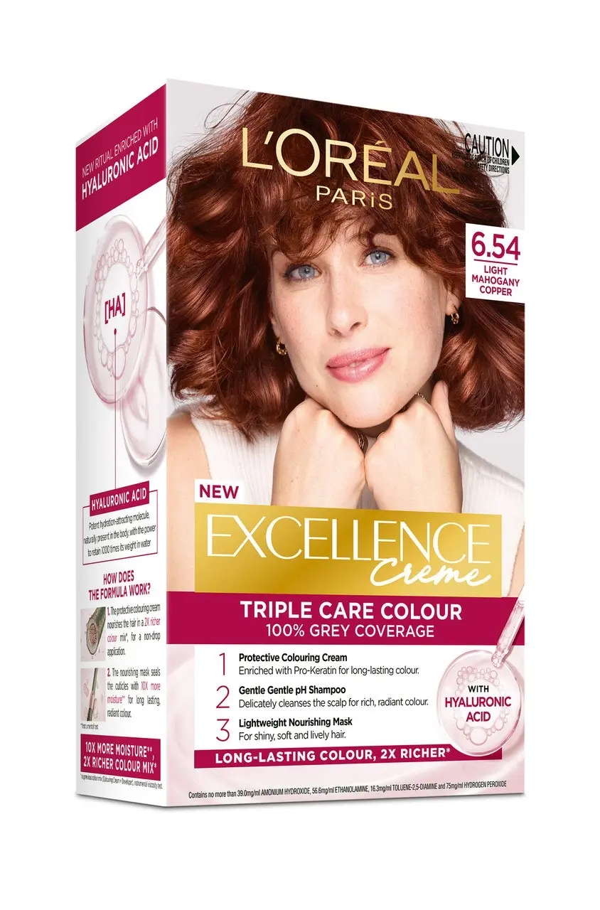 L'Oreal Paris Excellence Creme Permanent Hair Colour - 6.54 Light Copper Mahogany Brown