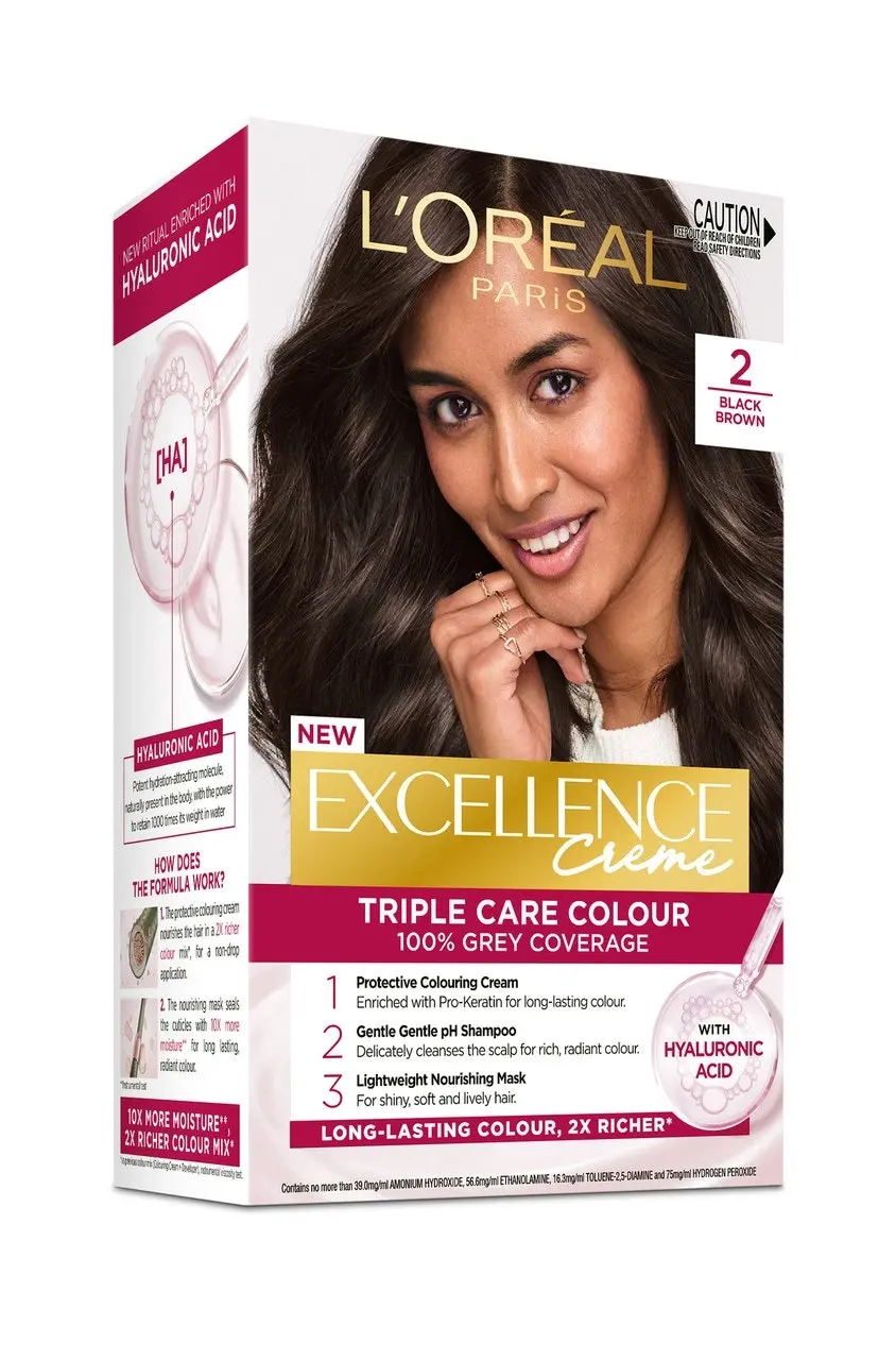 L'Oreal Paris Excellence Creme Permanent Hair Colour - 2 Black Brown