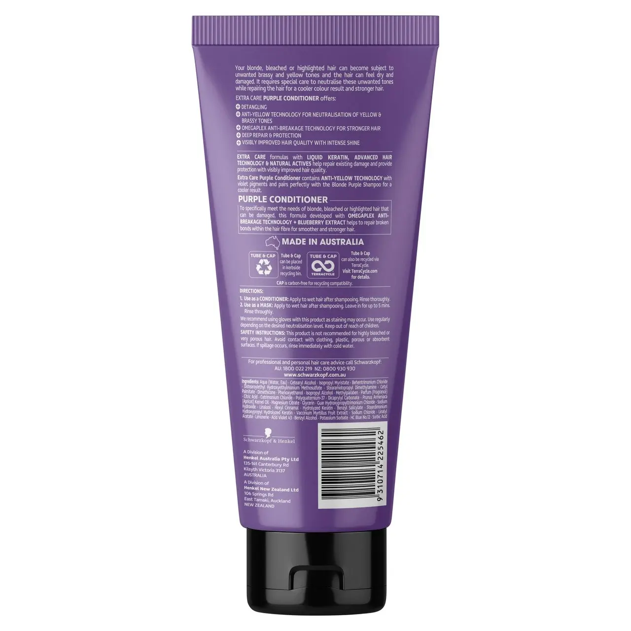 Schwarzkopf Extra Care Blonde Anti-Yellow Toning Purple Conditioner 250mL