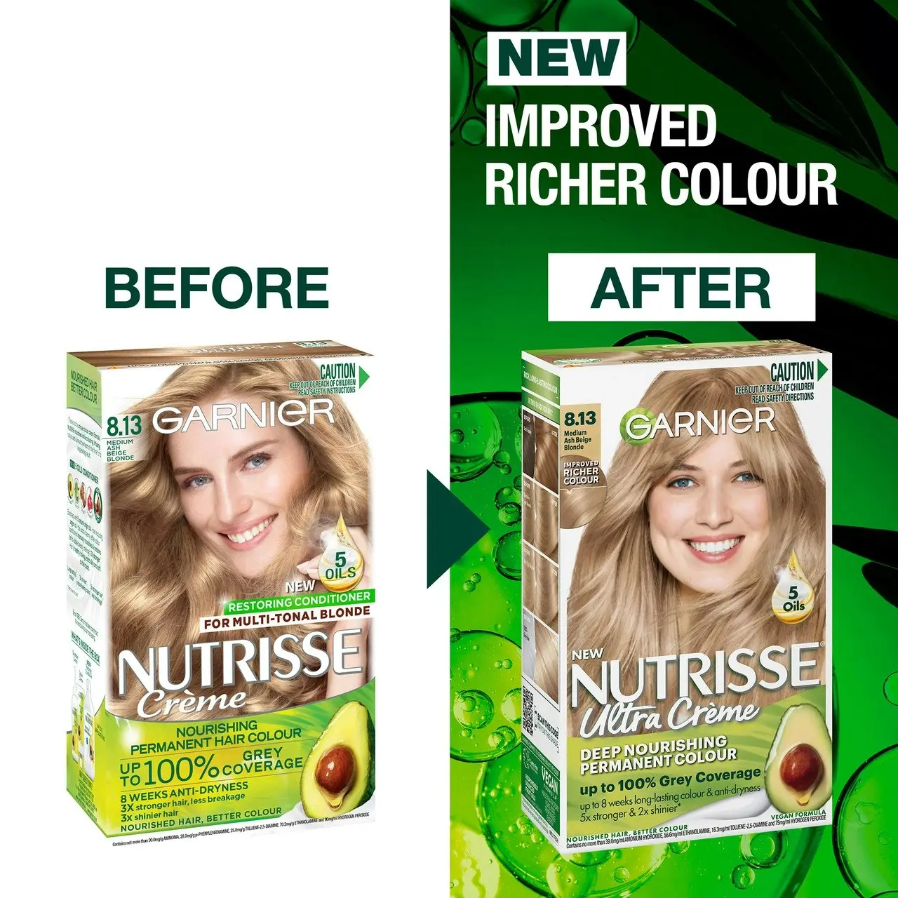 Garnier Nutrisse Permanent Hair Colour - 8.13 Medium Ash Beige Blonde