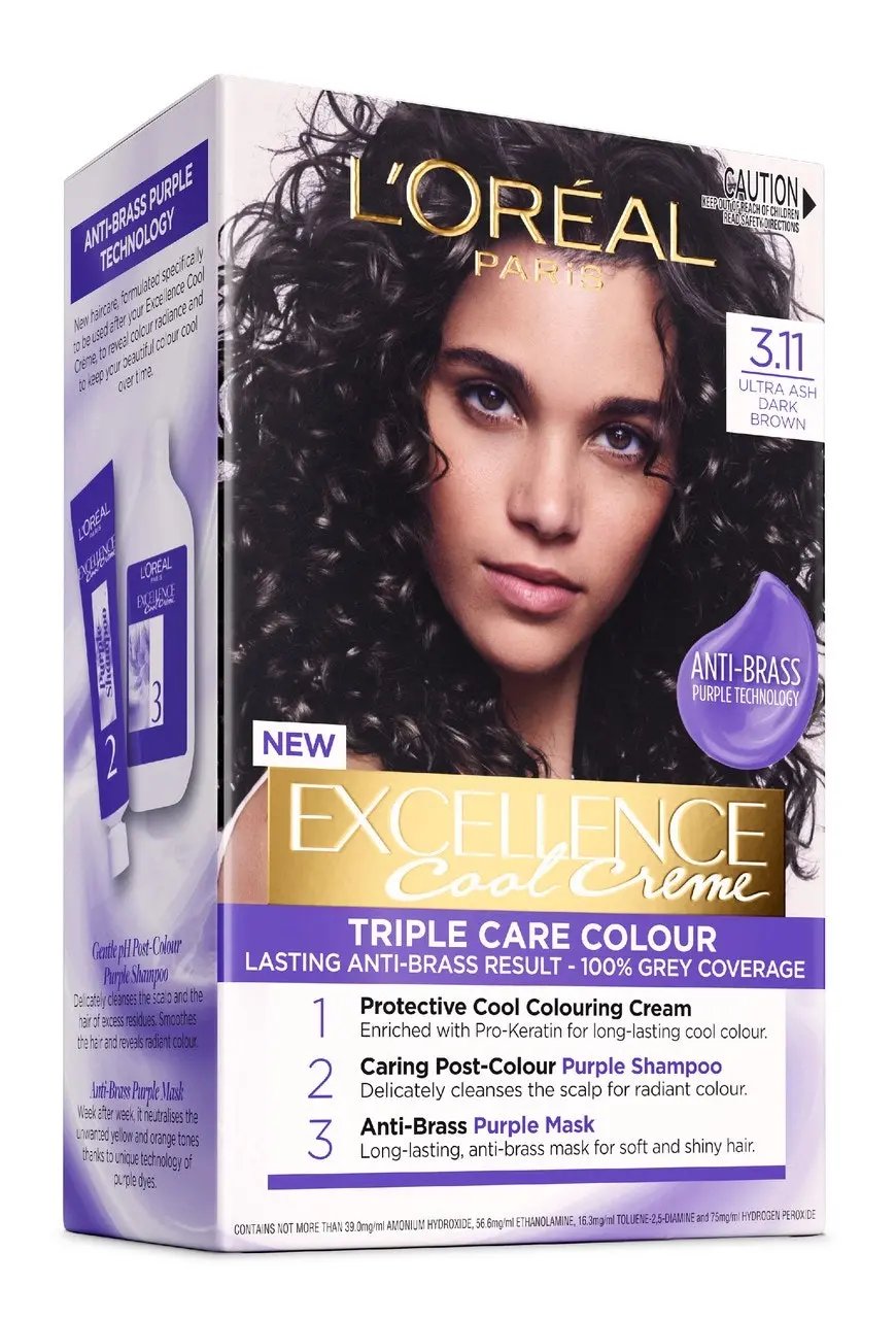 L'Oreal Paris Excellence Cool Creme Hair Colour with Pro-Keratin 3.11 Ultra Ash Dark Brown