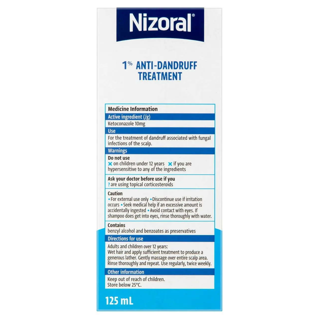 NIZORAL 1% Anti-Dandruff Treatment 125mL