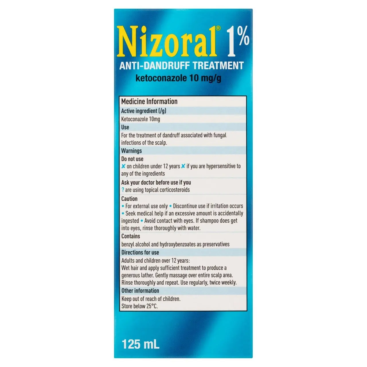 NIZORAL 1% Anti-Dandruff Treatment 125mL