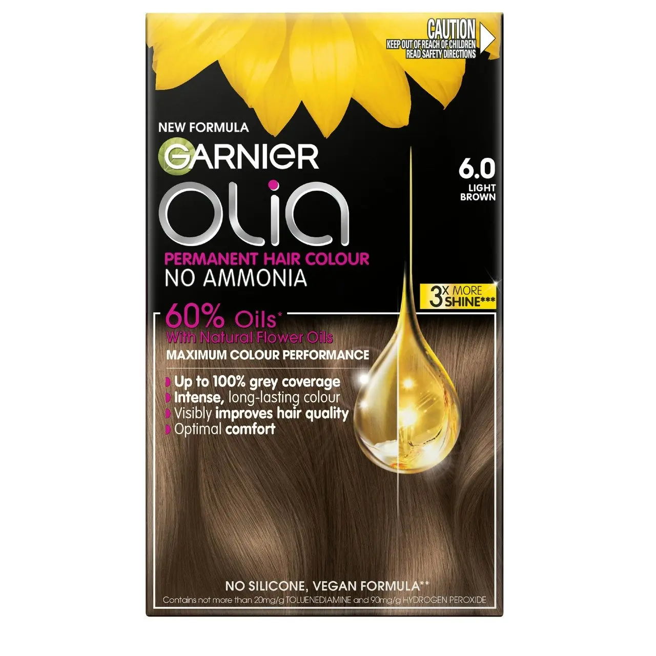 Garnier Olia 6.0 Light Brown Permanent Hair Colour No Ammonia, 60% Oils