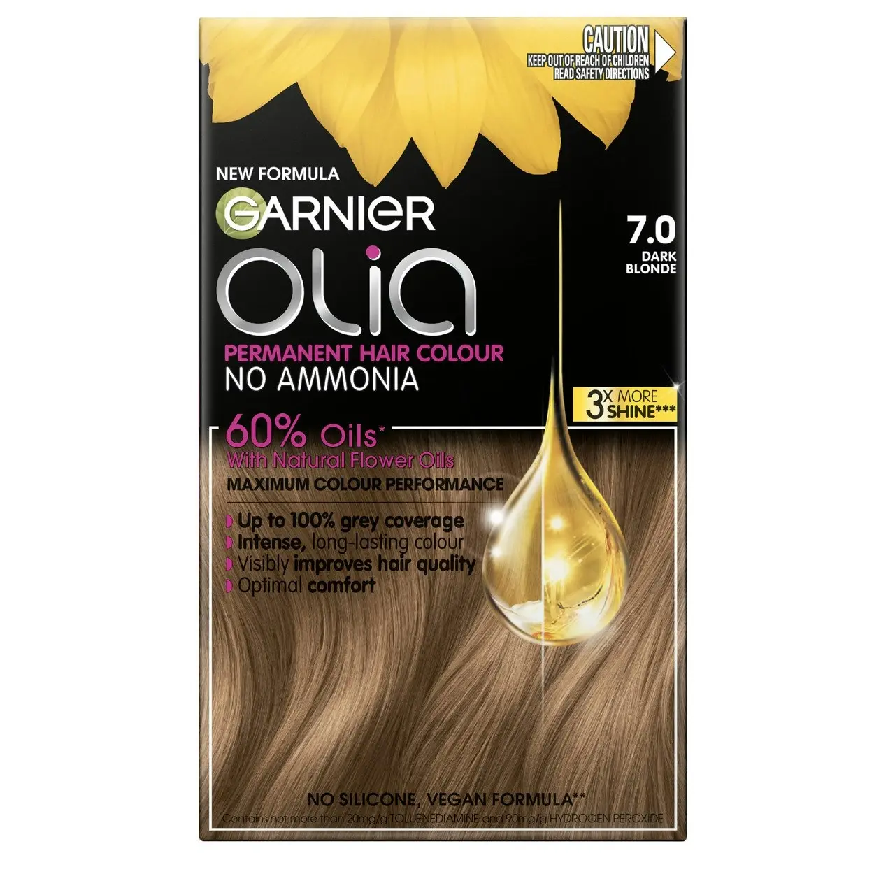 Garnier Olia 7.0 Dark Blonde Permanent Hair Colour No Ammonia, 60% Oils