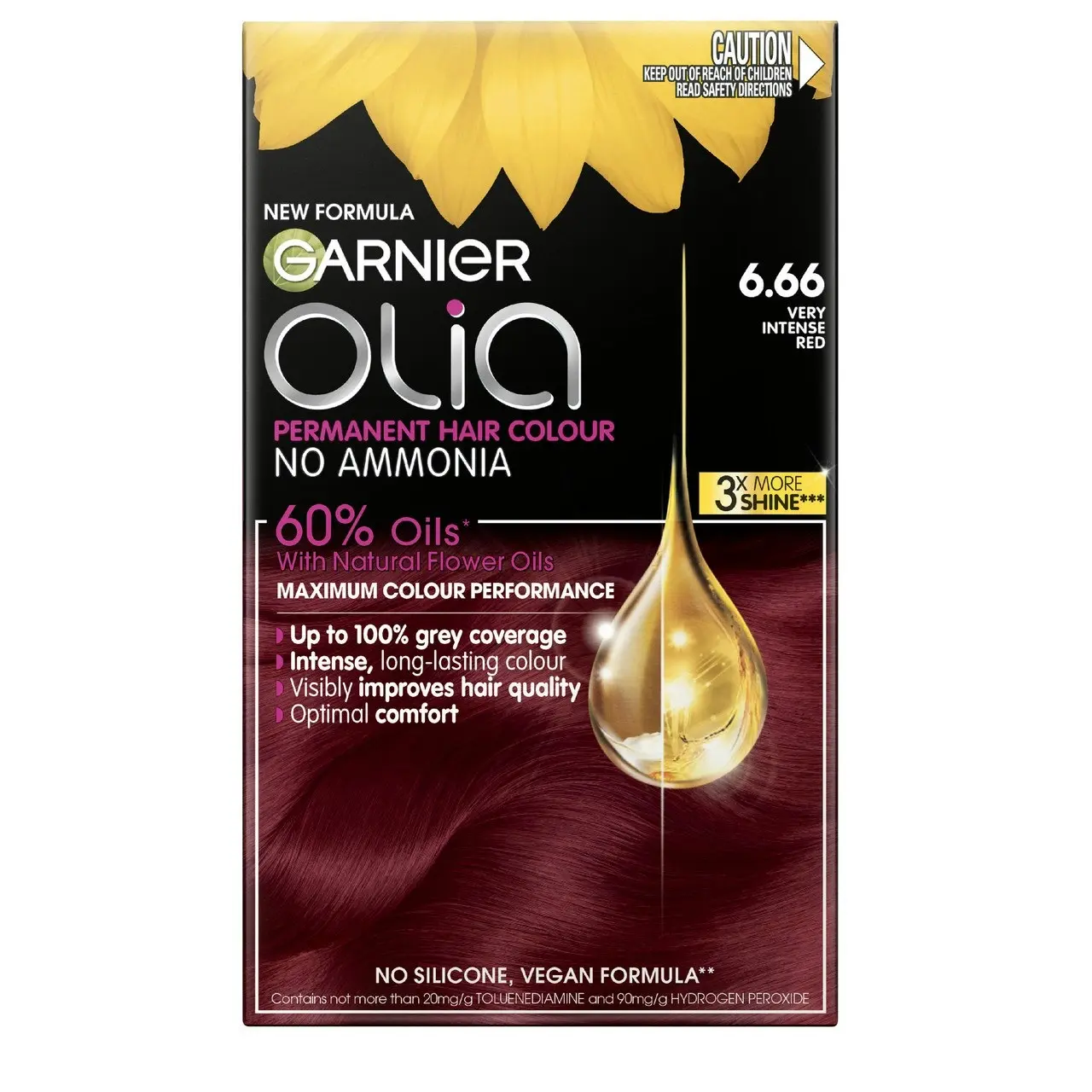 Garnier Olia 6.66 Very Intense Red Permanent Hair Colour No Ammonia, 60% Oils