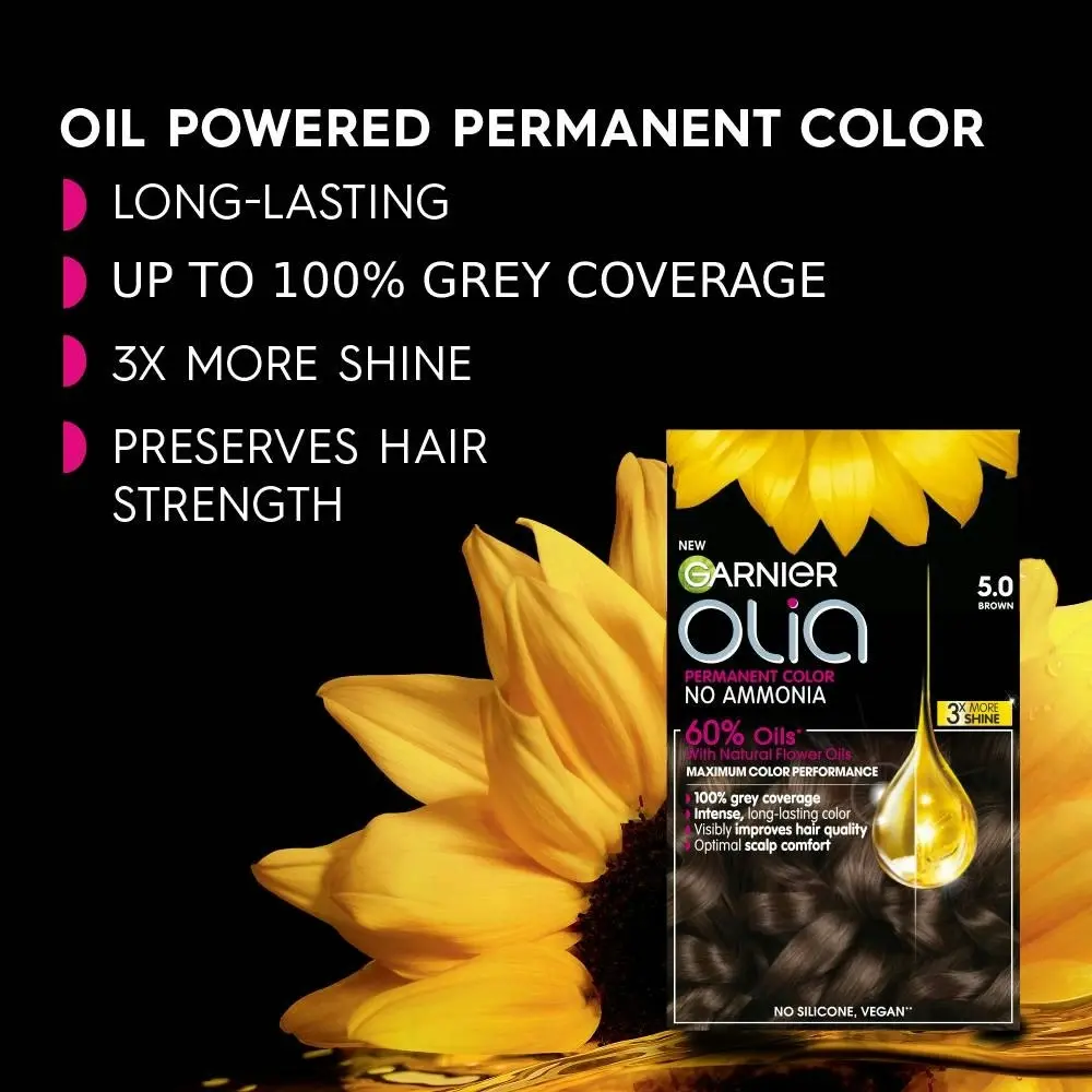 Garnier Olia 5.3  Golden Brown Permanent Hair Colour No Ammonia, 60% Oils