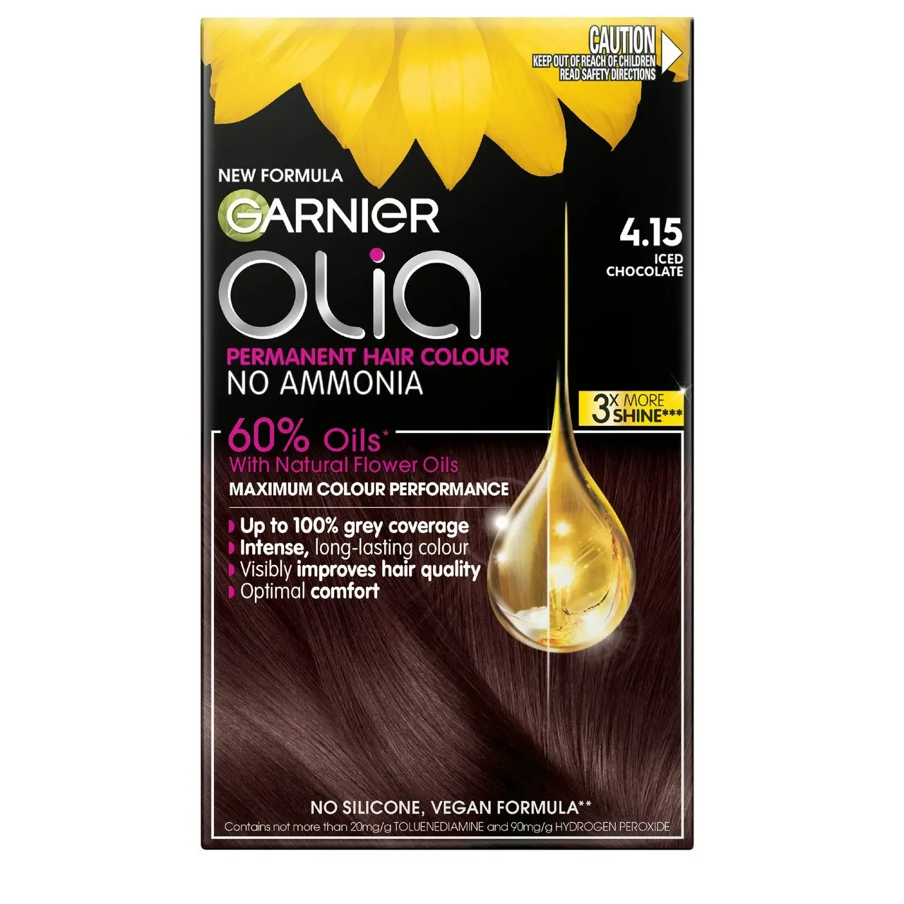 Garnier Olia 4.15 Iced Chocolate Permanent Hair Colour No Ammonia, 60% Oils