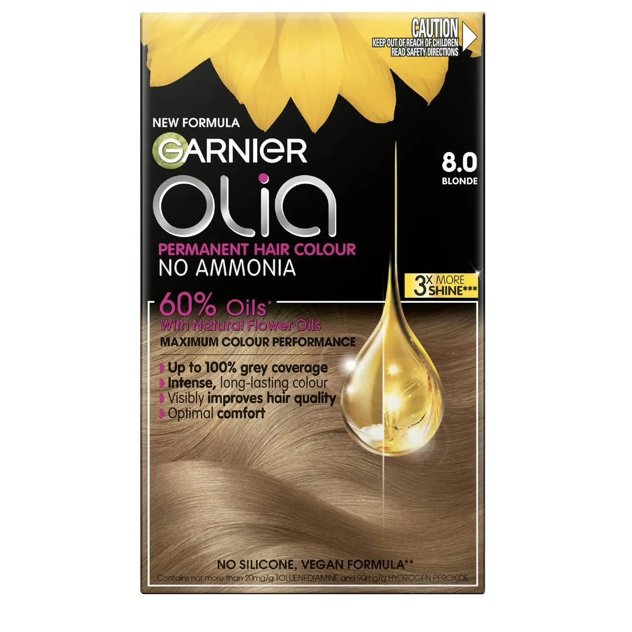 Garnier Olia 8.0 Blonde Permanent Hair Colour No Ammonia, 60% Oils