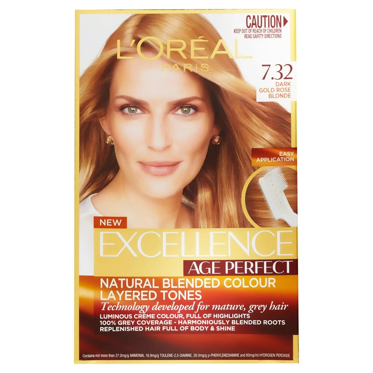 L'Oreal Paris Excellence Age Perfect Permanent Hair Colour, 7.32 Dark Gold Rose Blonde