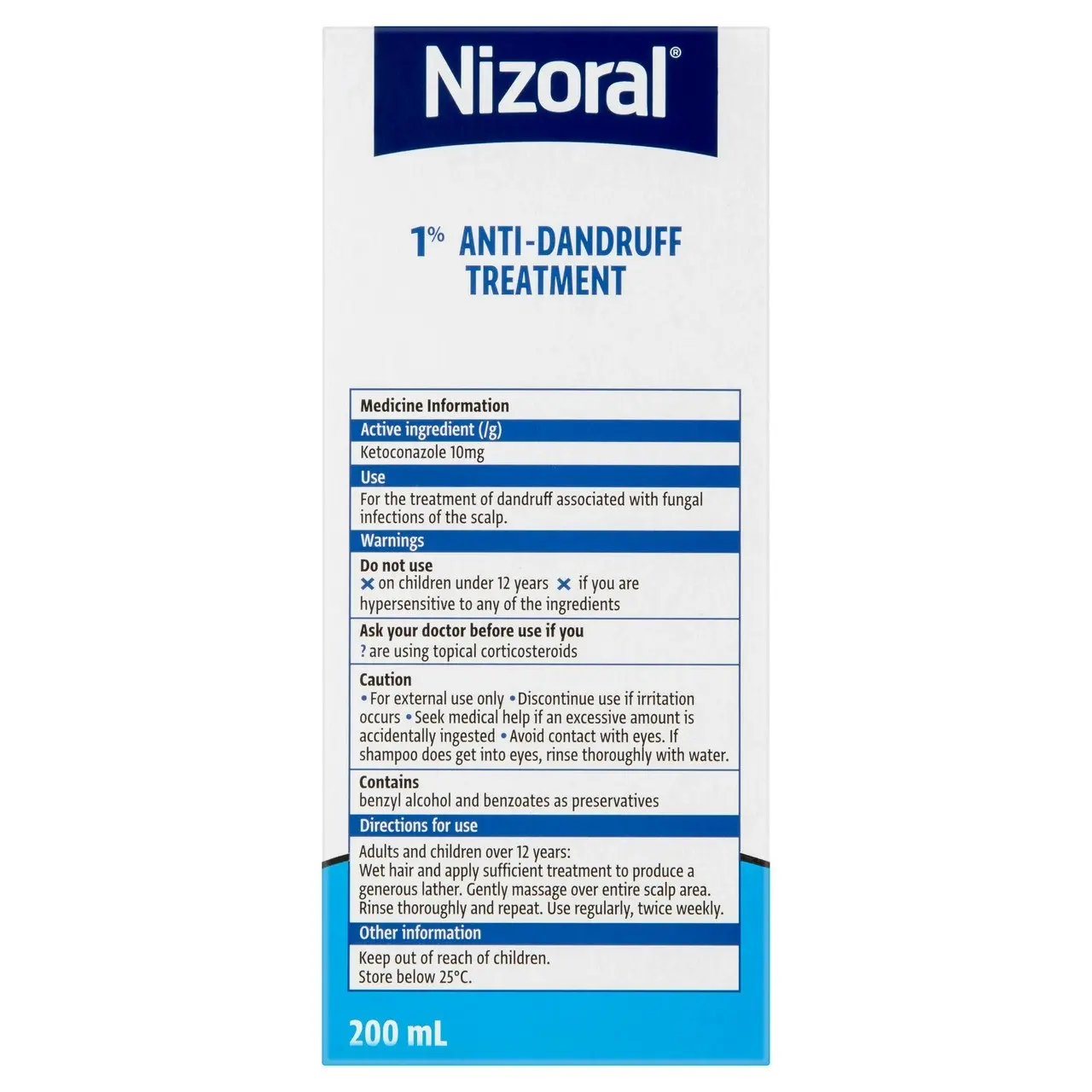 NIZORAL 1% Anti-Dandruff Treatment 200mL