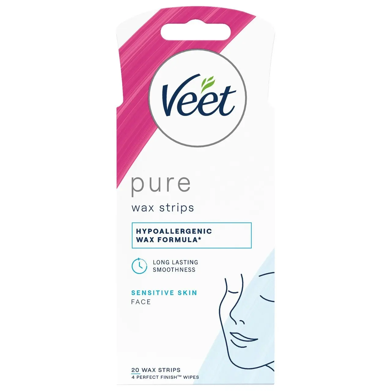 Veet Pure Hair Removal Cold Wax Strips Face Sensitive Skin 20 Pack