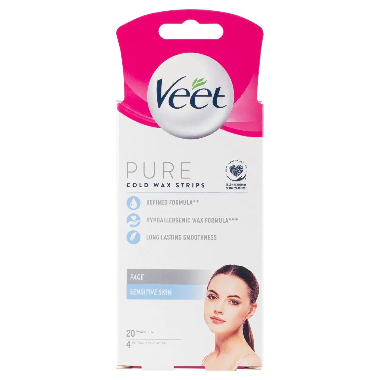 Veet Pure Hair Removal Cold Wax Strips Face Sensitive Skin 20 Pack