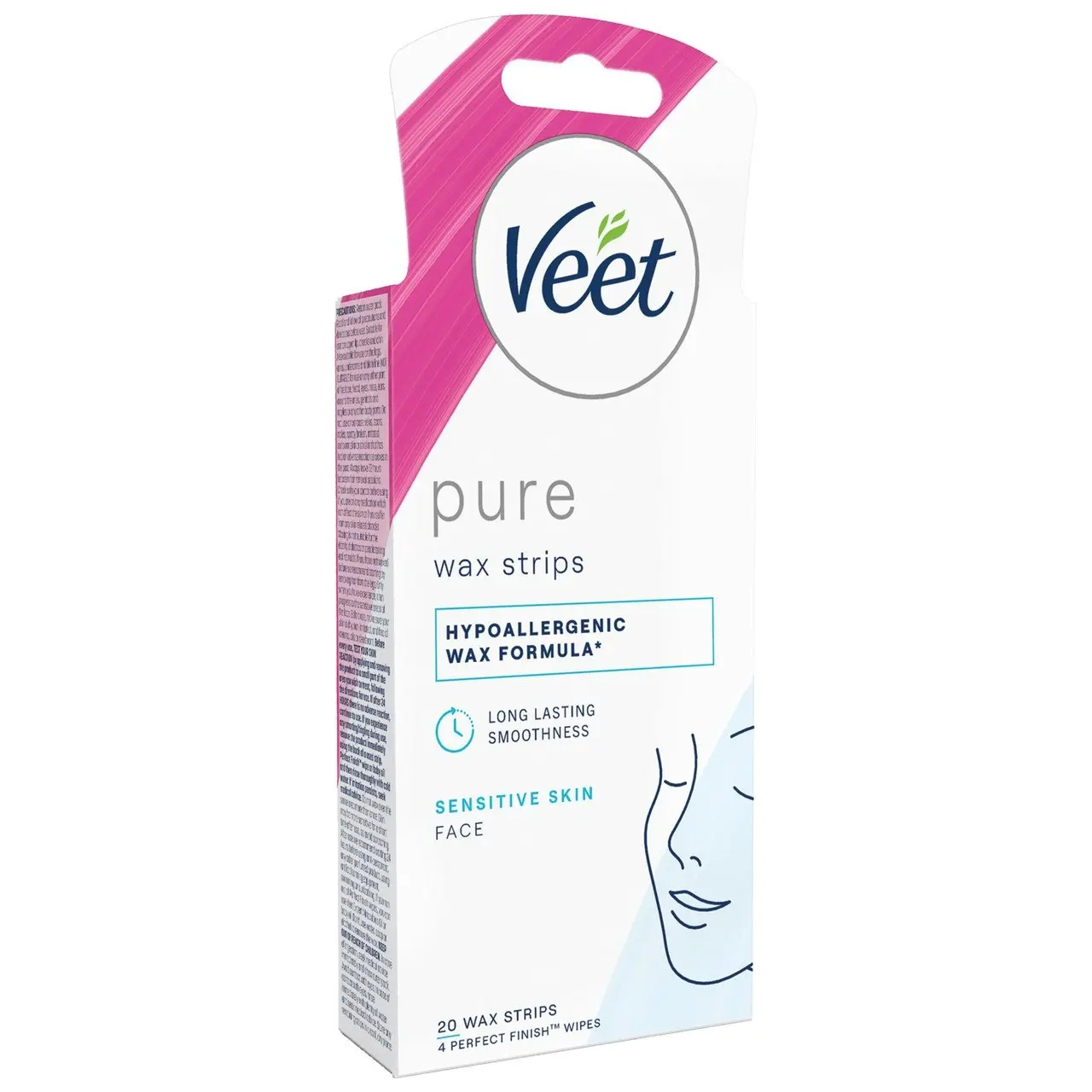 Veet Pure Hair Removal Cold Wax Strips Face Sensitive Skin 20 Pack