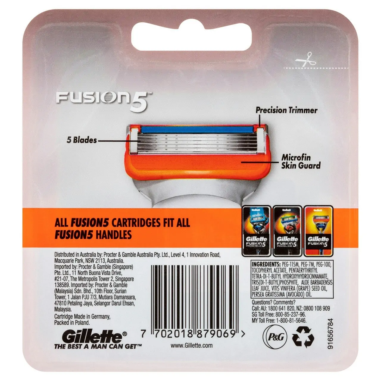 Gillette Fusion5 Razor Blades 4 Cartridges Refills, Shave Care