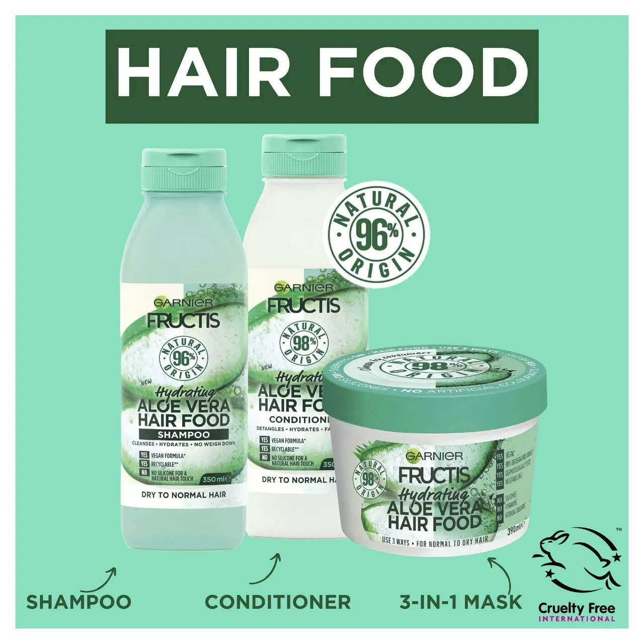 Garnier Fructis Hair Food Hydrating Aloe Vera Multi Use Treatment  for Normal to Dry Hair 390ml