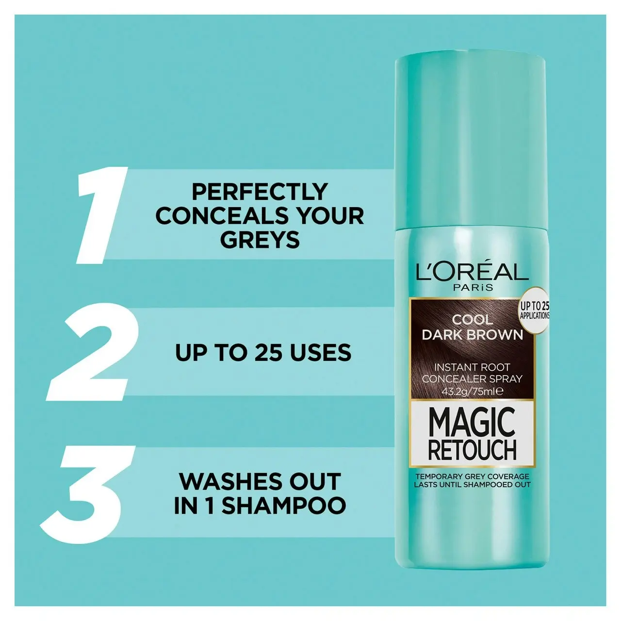 L'Oreal Paris Magic Retouch Temporary Root Concealer Spray - Cool Dark Brown (Instant Grey Hair Coverage)