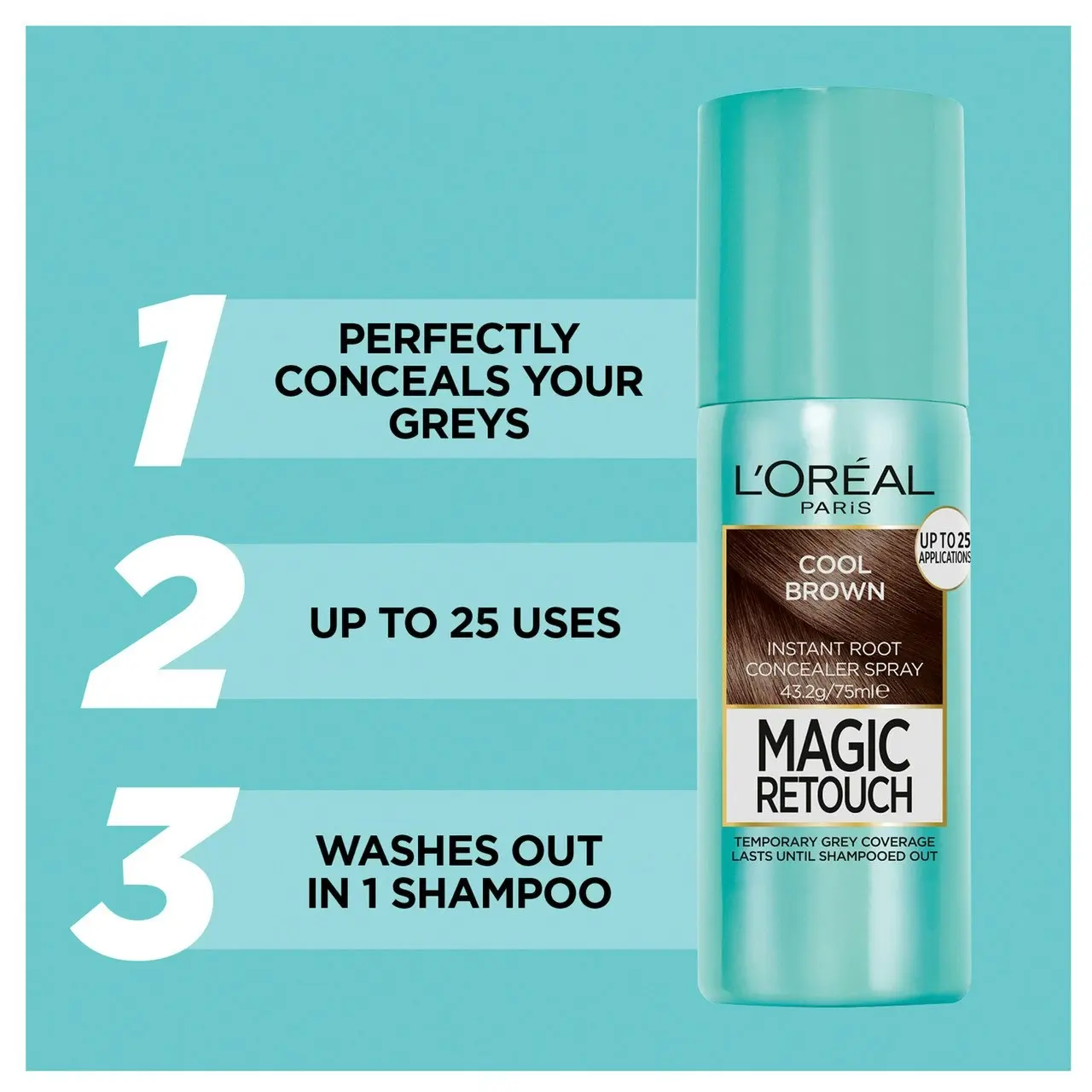 L'Oreal Paris Magic Retouch Temporary Root Concealer Spray - Cool Brown (Instant Grey Hair Coverage)