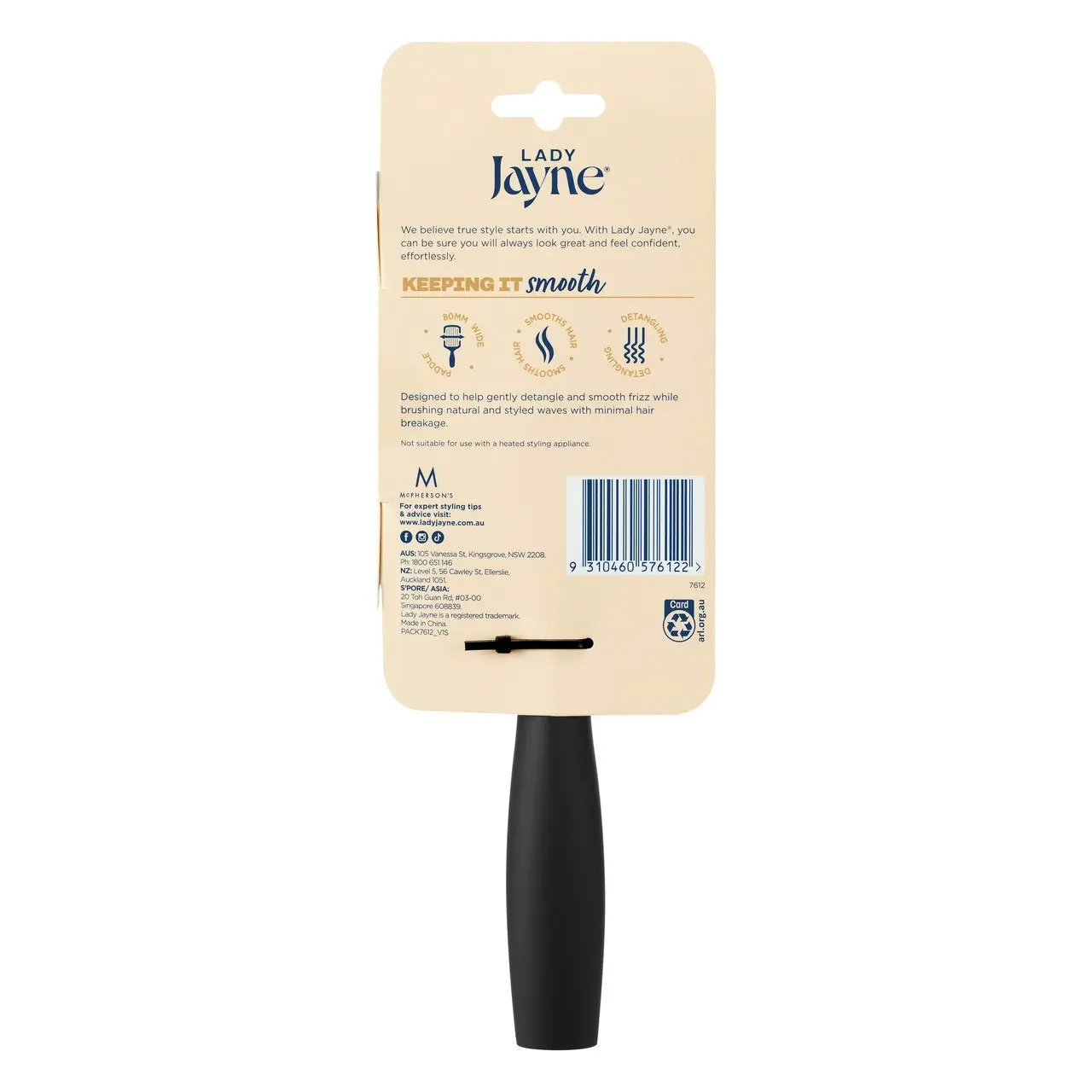 Lady Jayne Paddle Brush Nylon Pin Ball Tipped Bristles Large