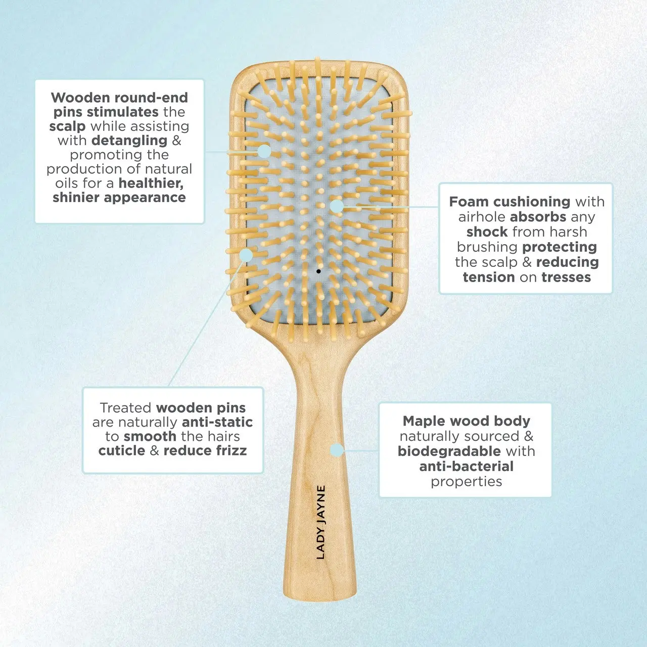 Lady Jayne Maple Wood Paddle Brush - Soothe & Detangle