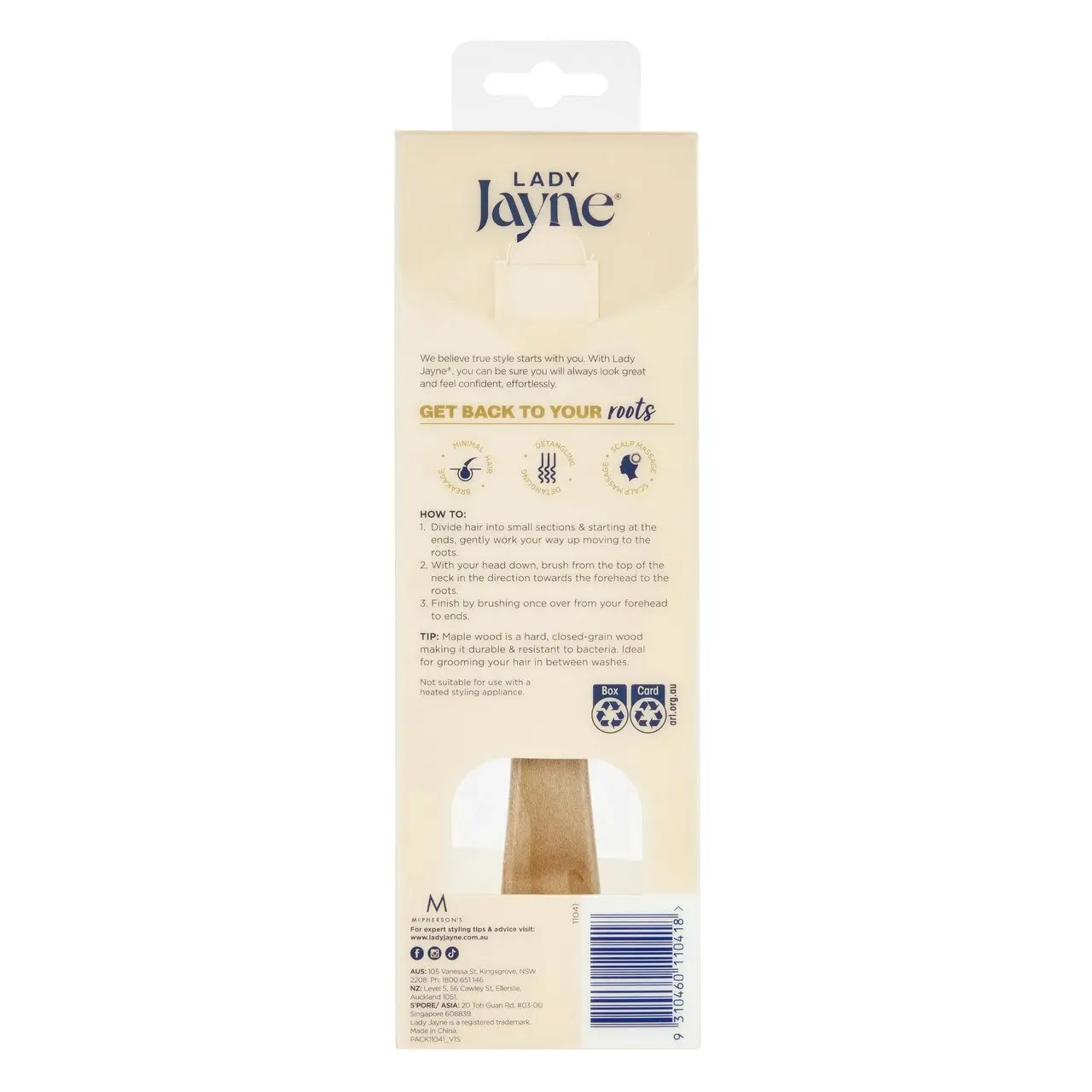 Lady Jayne Maple Wood Paddle Brush - Soothe & Detangle