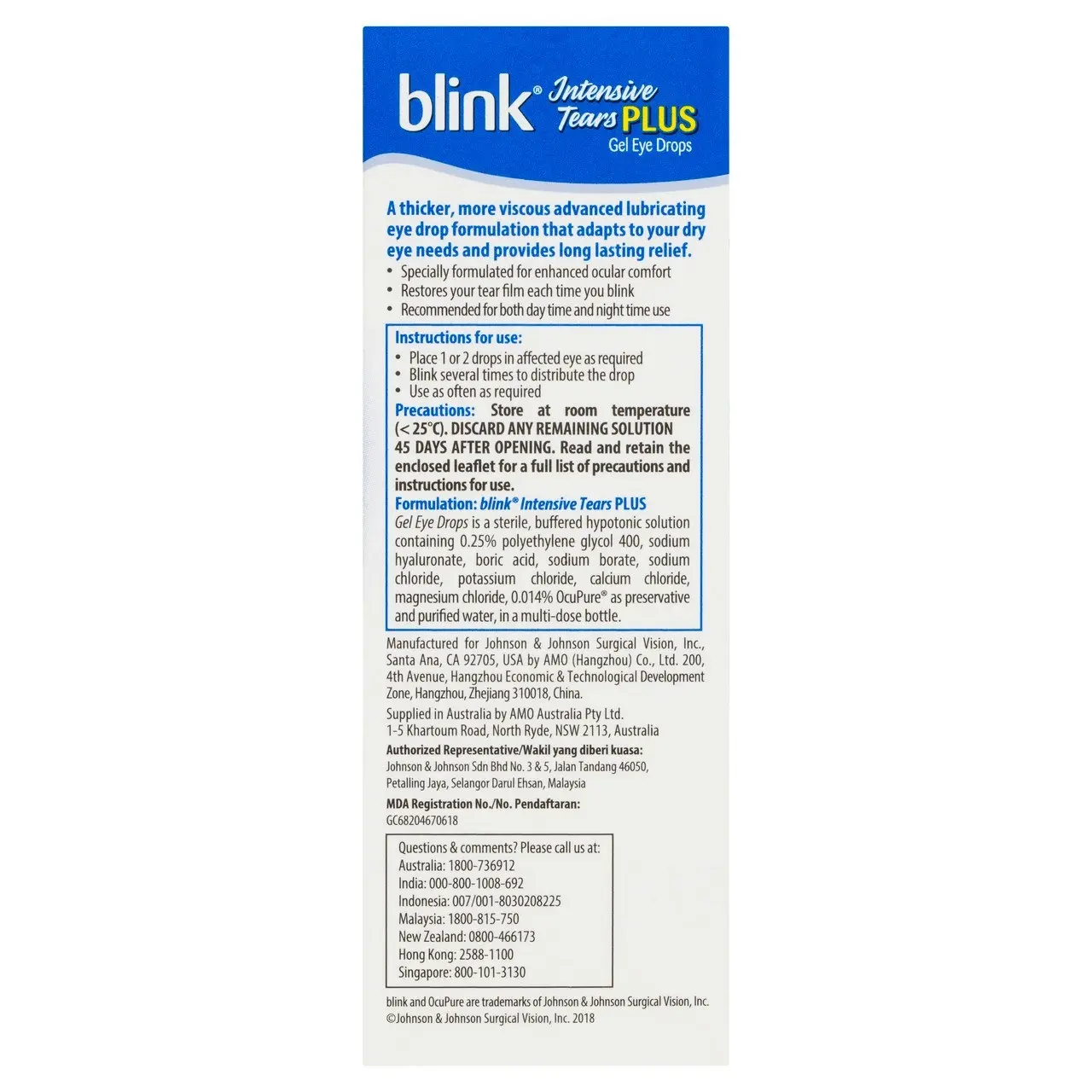 Blink Intensive Tears Plus Gel Eye Drops 10ml