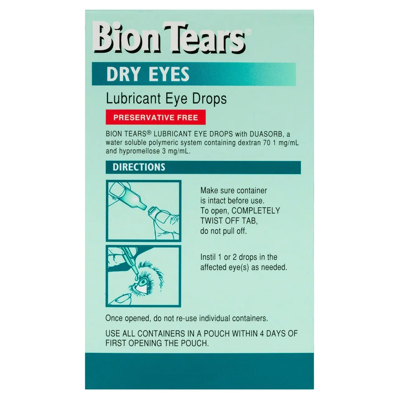 Bion Tears Lubricant Eye Drops for Dry Eyes 28 x 0.4mL Single Use