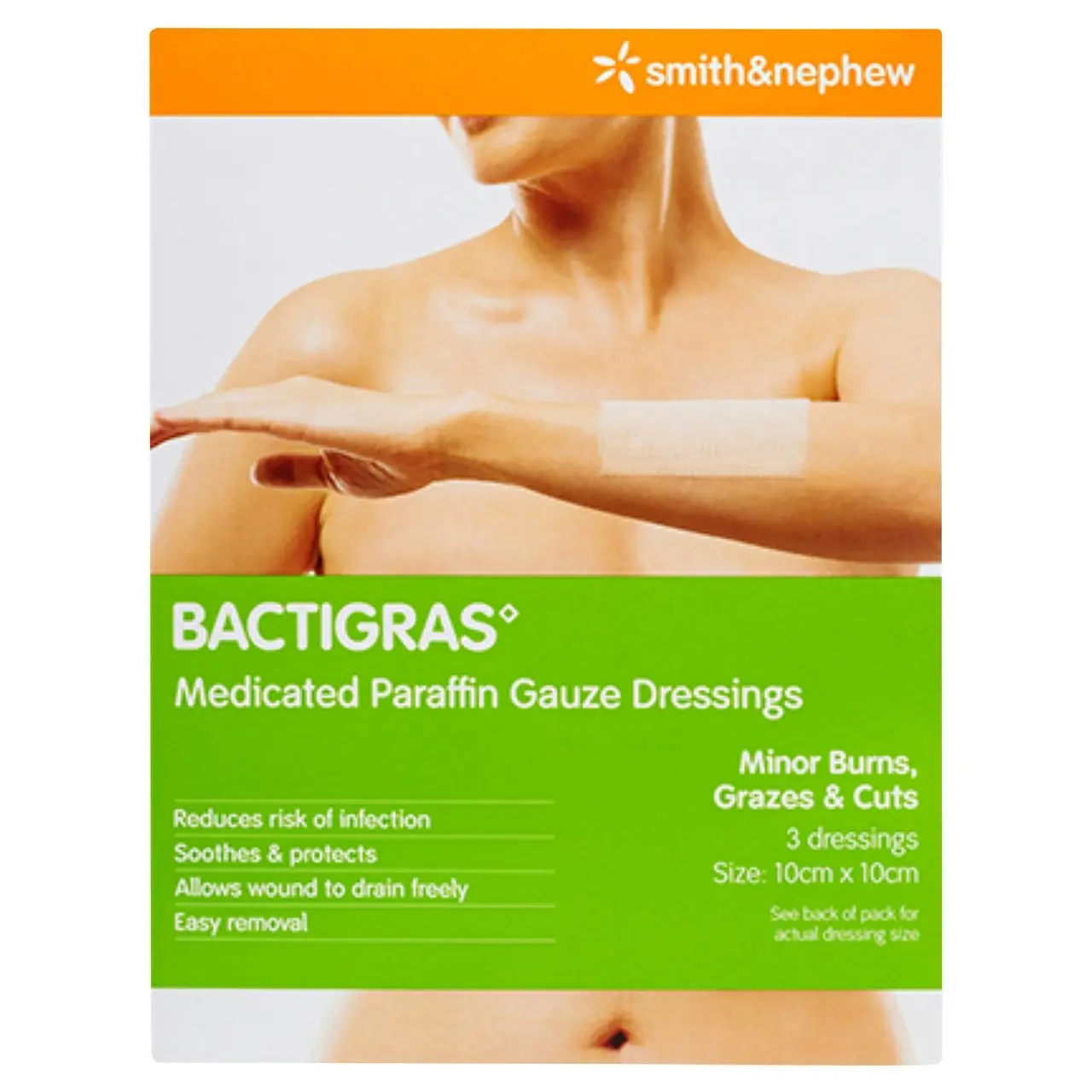 Bactigras(TM) Medicated Tulle Gras 10cmx10cm Pk 3