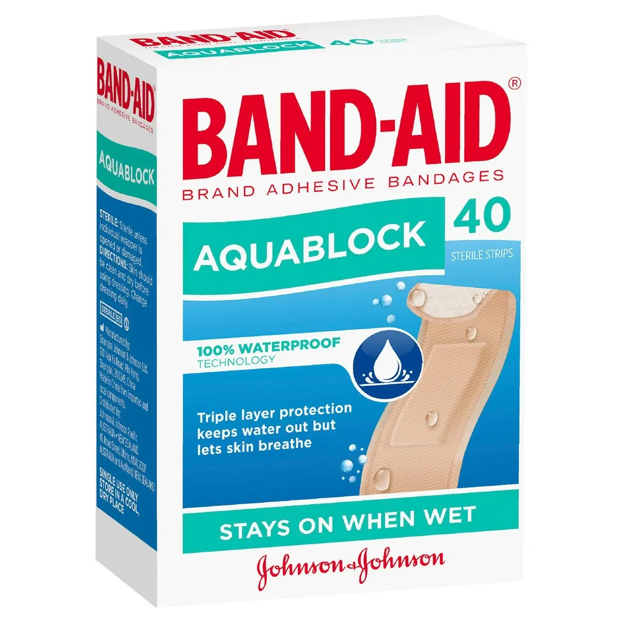 BAND-AID Waterproof Aquablock Sterile Strips 40 Pack