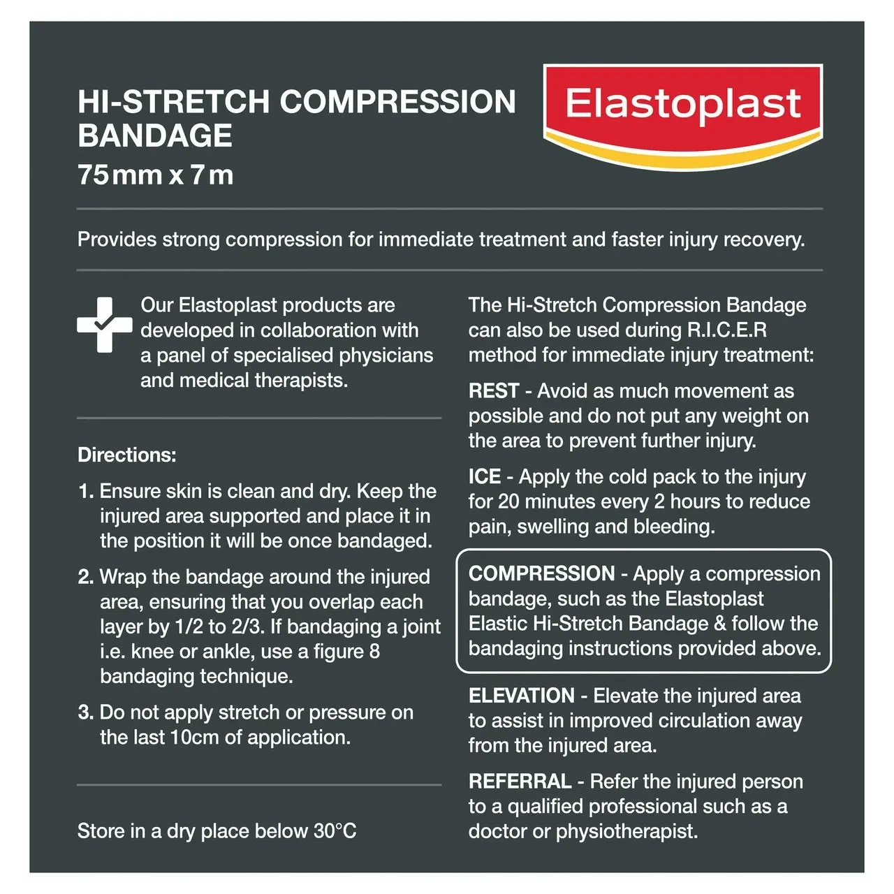 Hi-Stretch Compression Bandage Calf 75mm x 7m