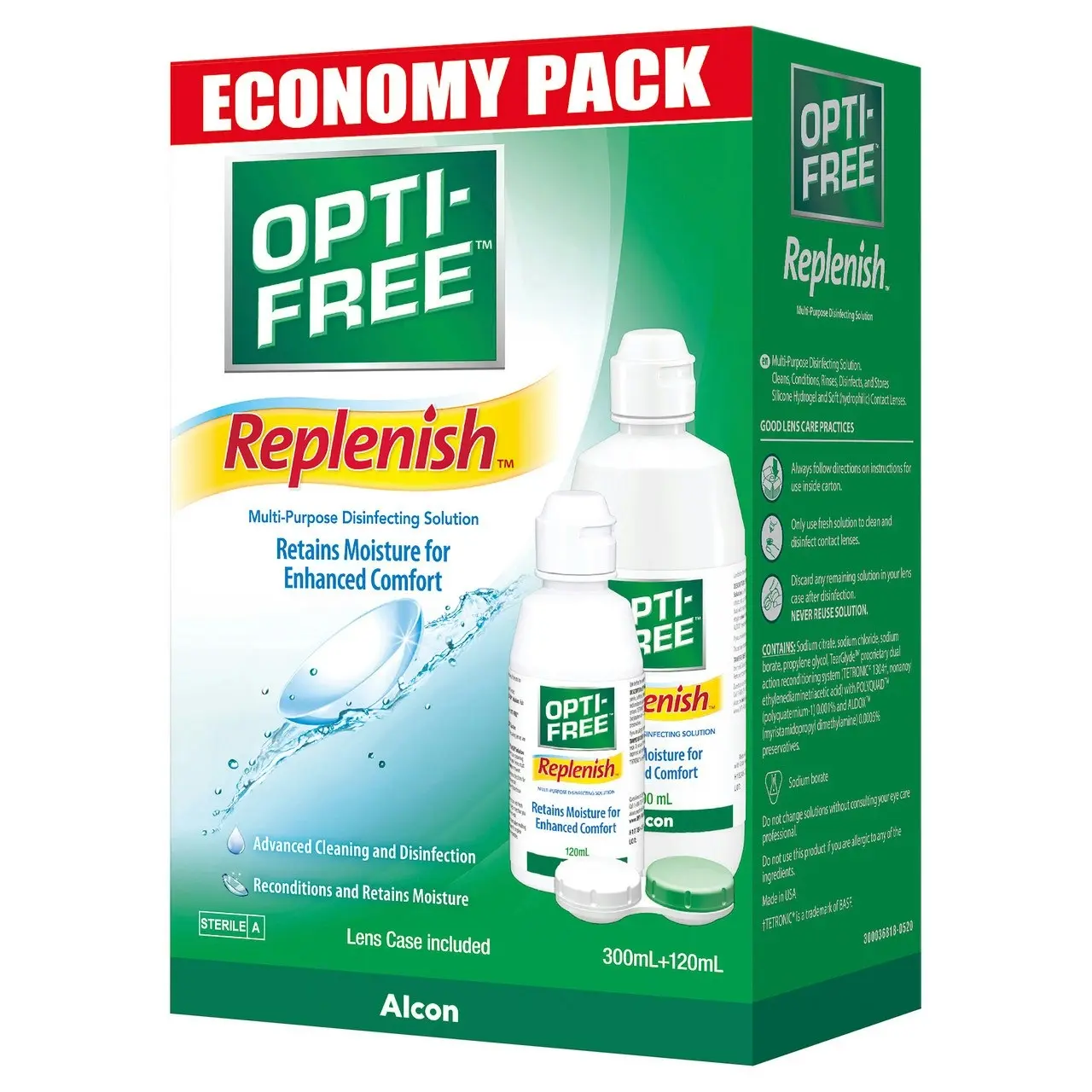 OPTI-FREE Replenish Contact Lens Solution Economy Pack 300mL + 120mL